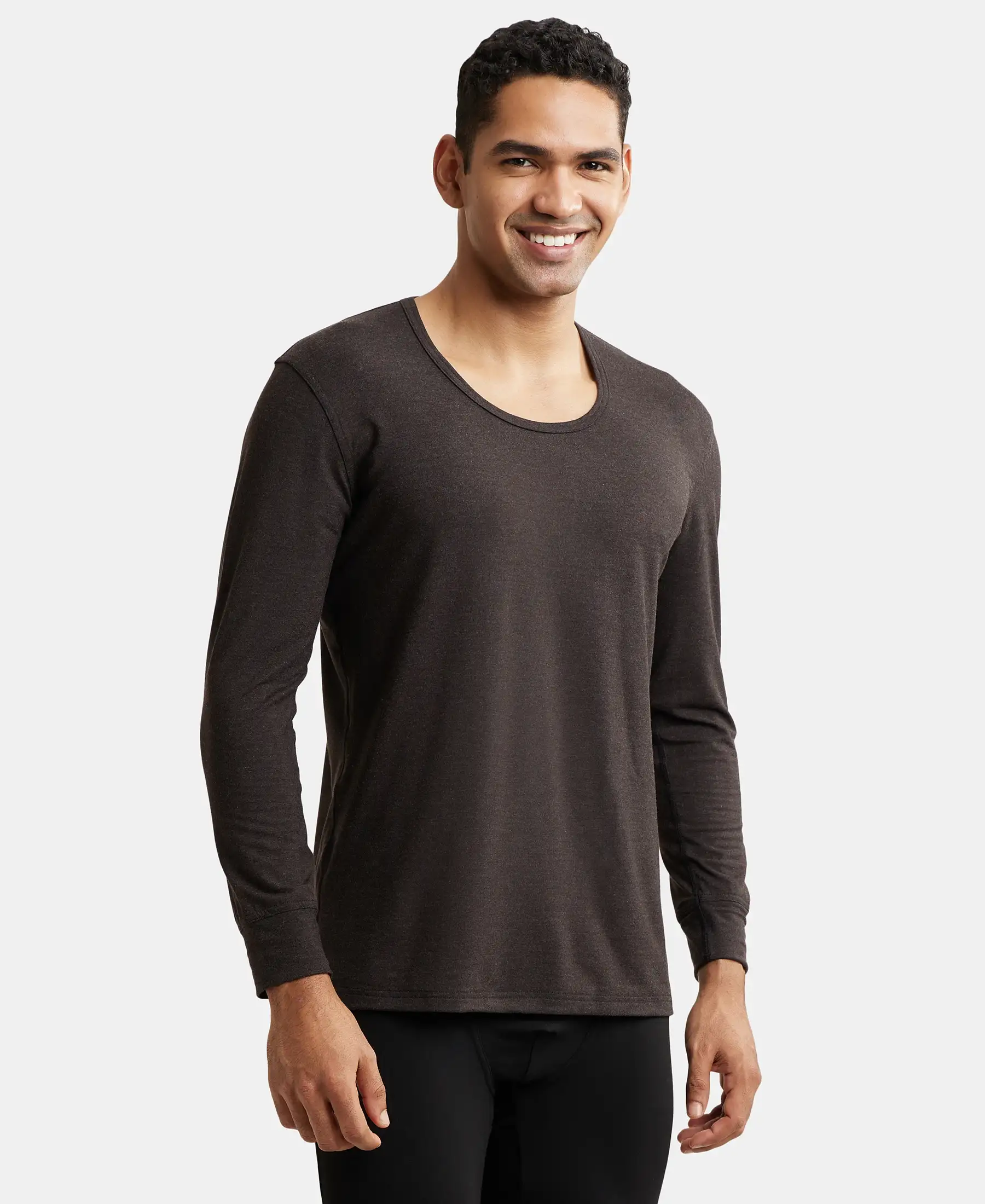 Warmth Soft Touch Microfiber Elastane Stretch Full Sleeve Thermal Undershirt with StayWarm Technology - Black - Image 2