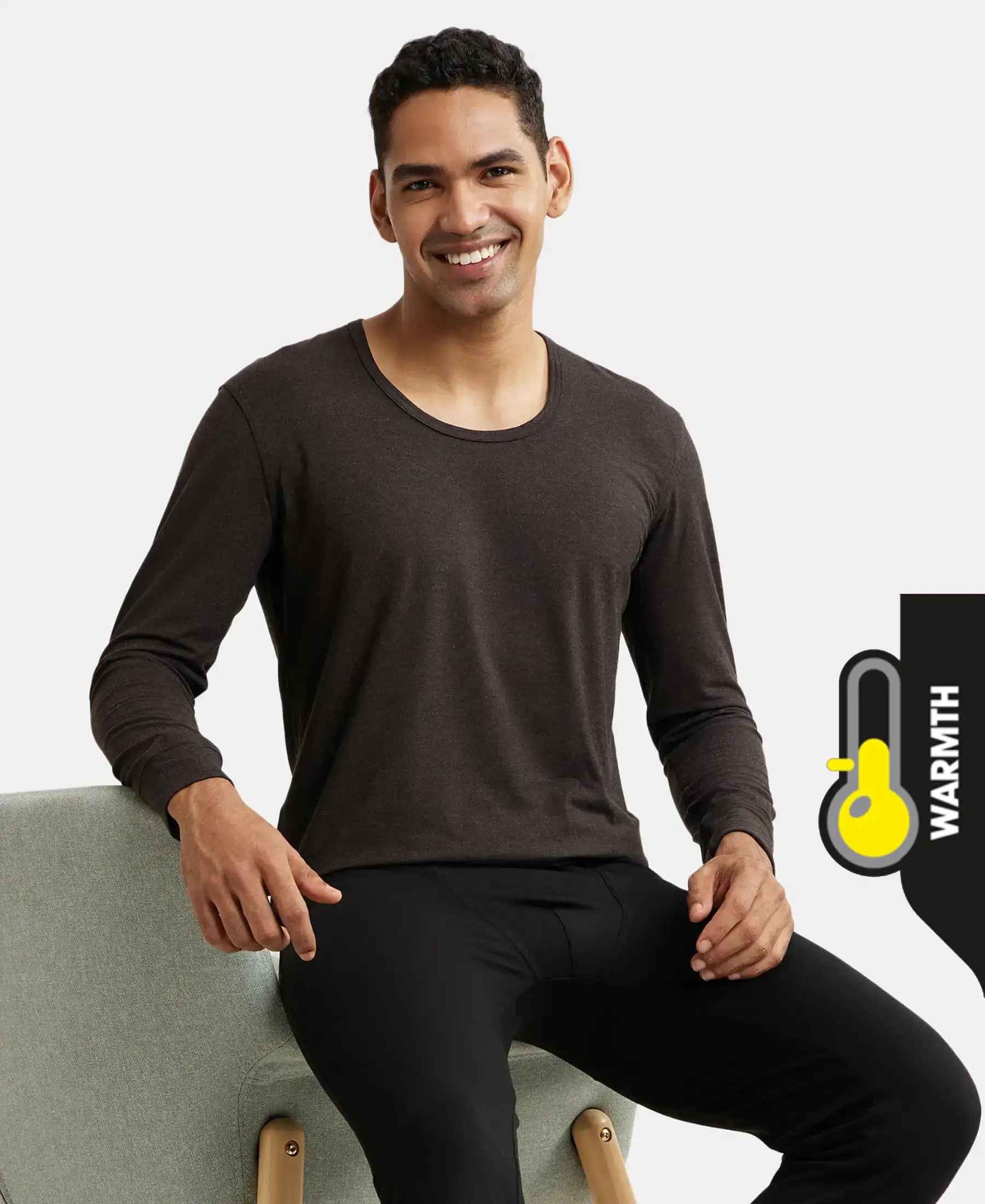 Warmth Soft Touch Microfiber Elastane Stretch Full Sleeve Thermal Undershirt with StayWarm Technology - Black - Image 5