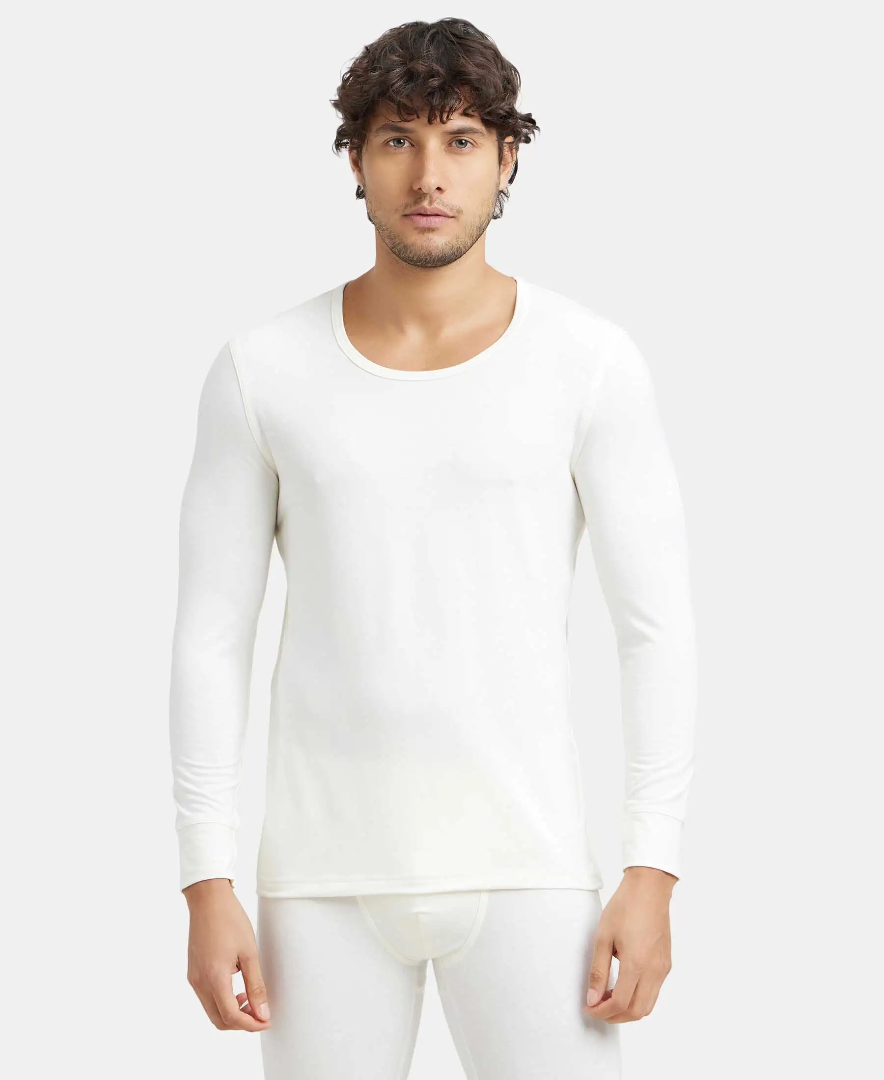 Warmth Soft Touch Microfiber Elastane Stretch Full Sleeve Thermal Undershirt with StayWarm Technology - Winter White