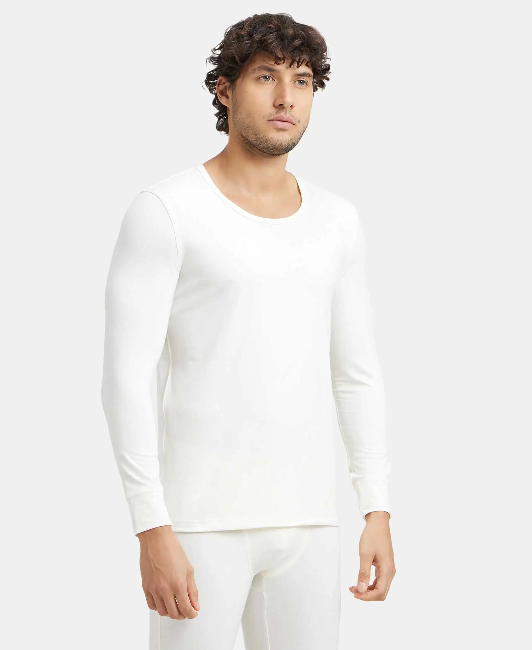 Warmth Soft Touch Microfiber Elastane Stretch Full Sleeve Thermal Undershirt with StayWarm Technology - Winter White - Image 2