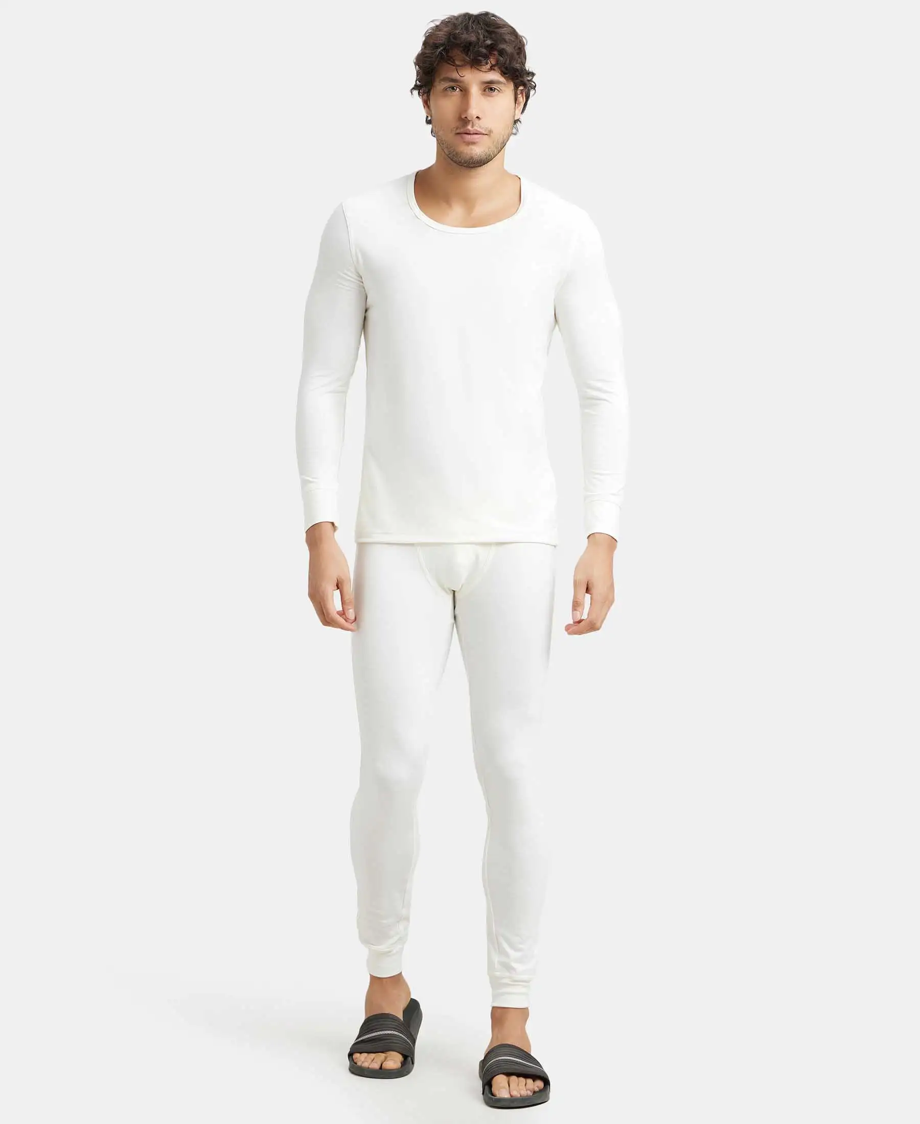 Warmth Soft Touch Microfiber Elastane Stretch Full Sleeve Thermal Undershirt with StayWarm Technology - Winter White - Image 4