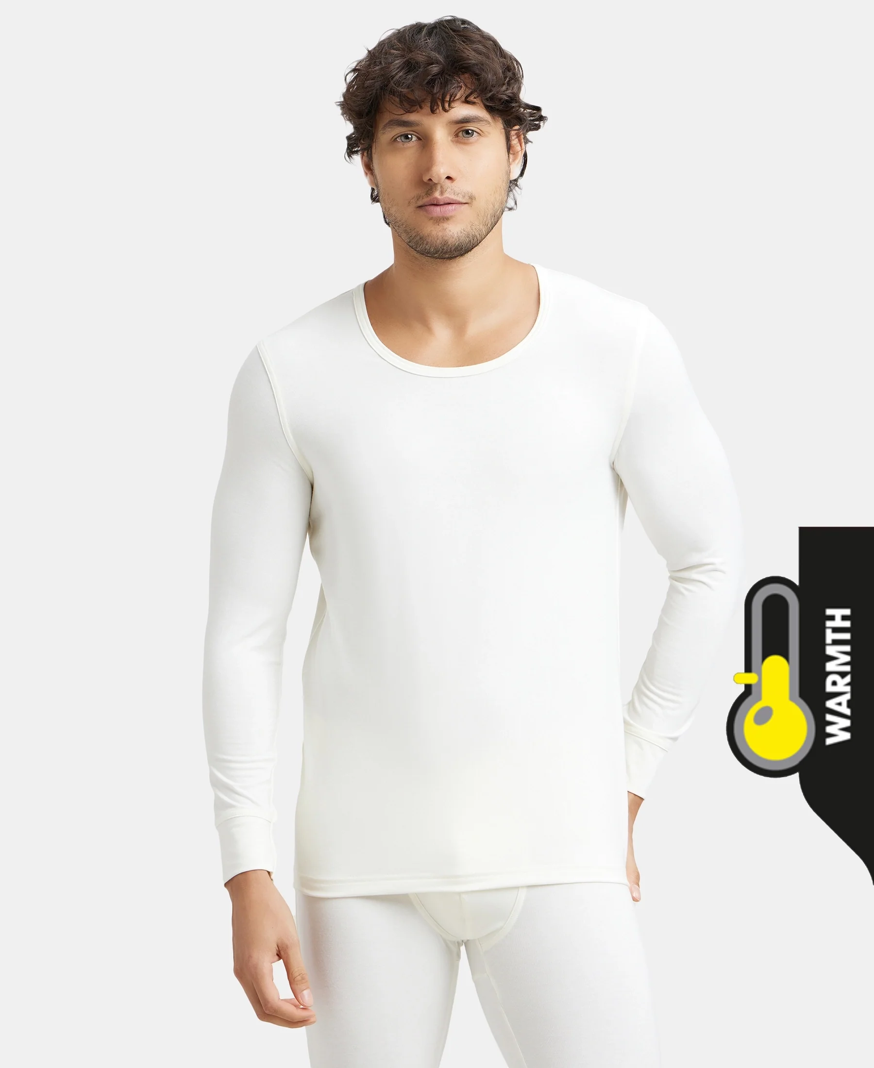 Warmth Soft Touch Microfiber Elastane Stretch Full Sleeve Thermal Undershirt with StayWarm Technology - Winter White - Image 5