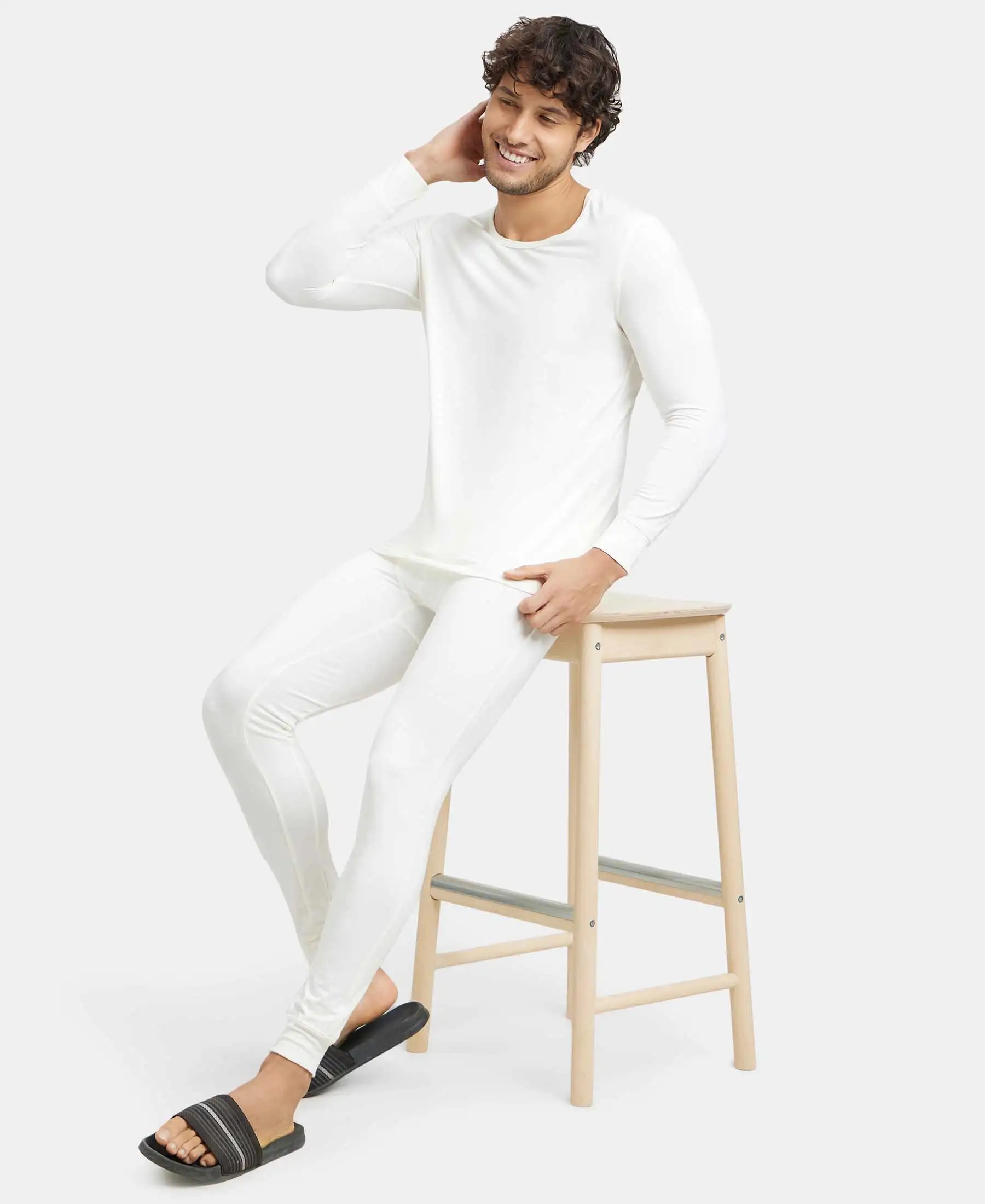 Warmth Soft Touch Microfiber Elastane Stretch Full Sleeve Thermal Undershirt with StayWarm Technology - Winter White - Image 6