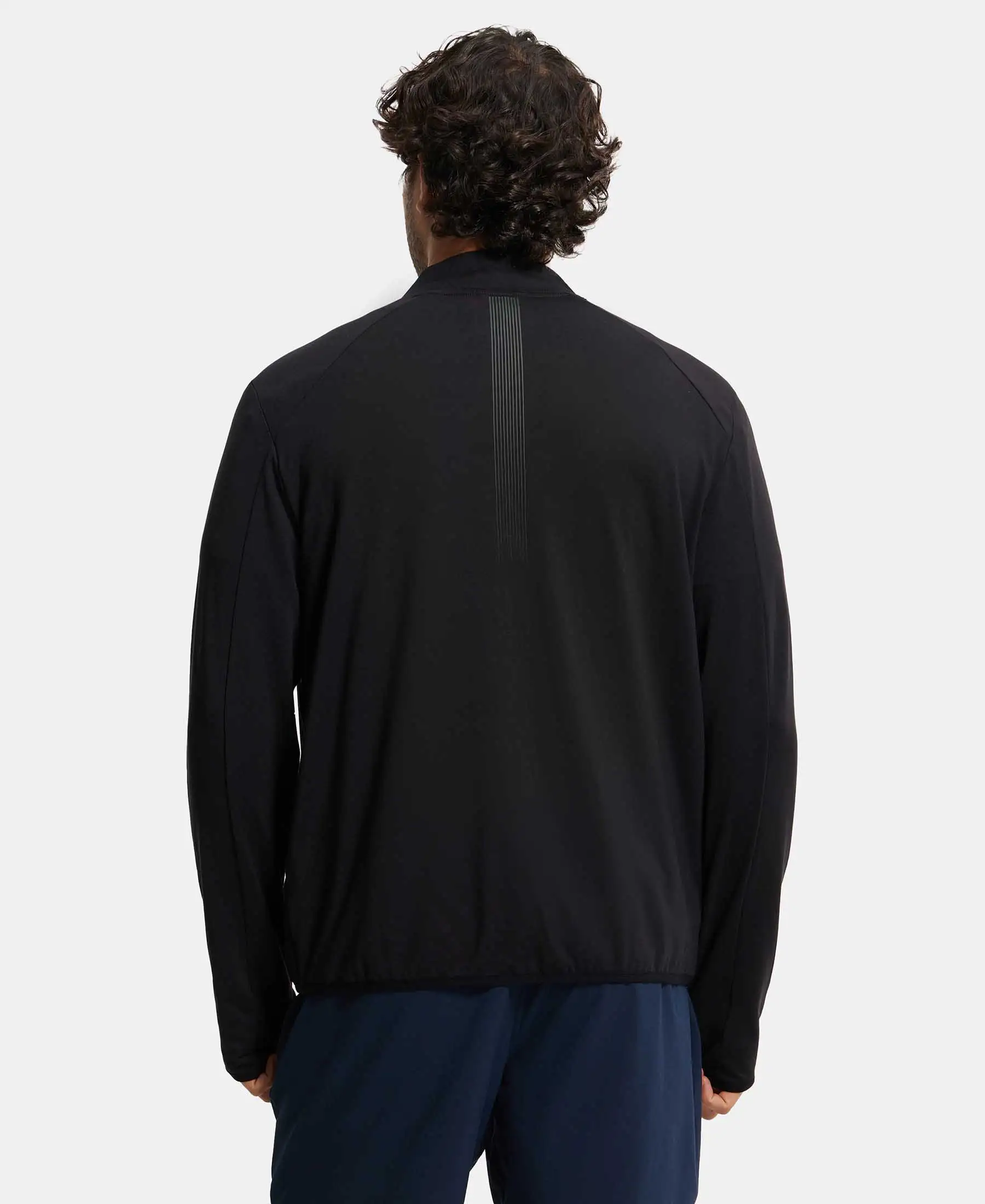 Soft Touch Microfiber Elastane Stretch Jacket with Thumbhole Styling - Black - Image 3