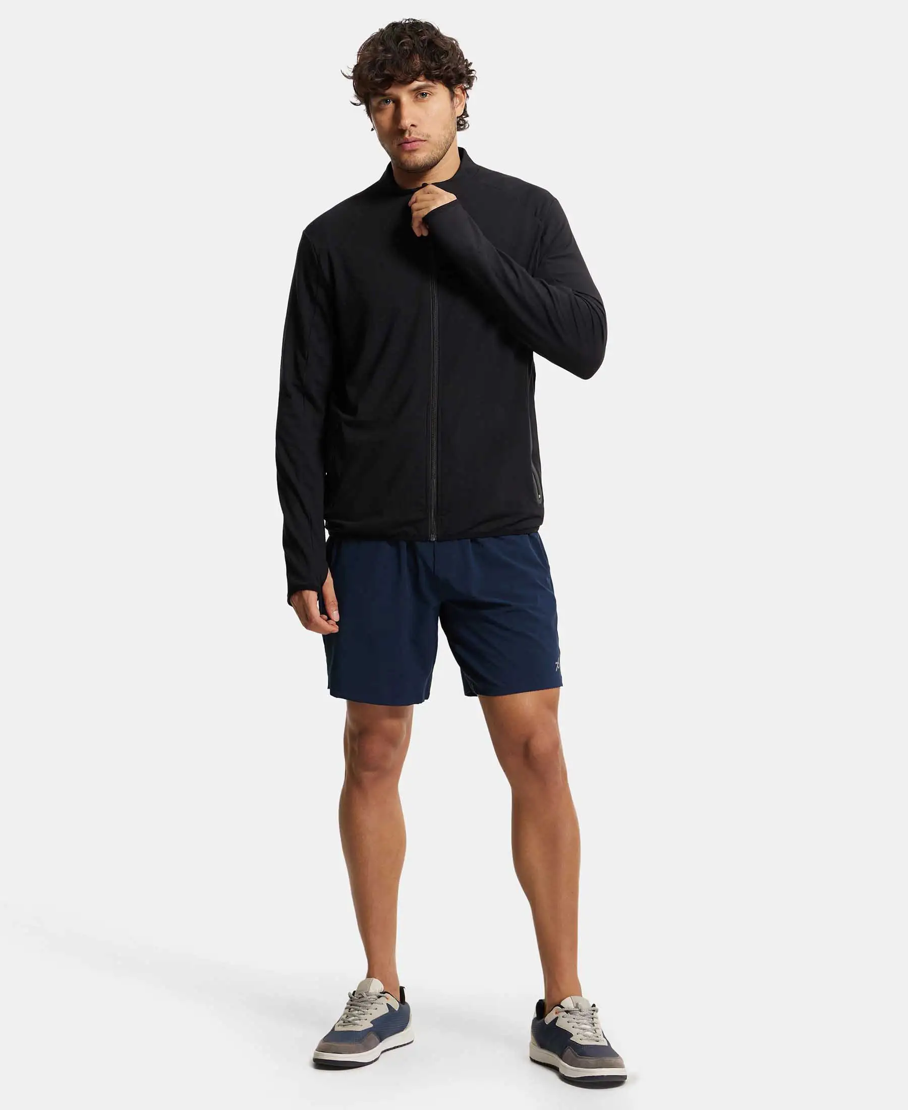 Soft Touch Microfiber Elastane Stretch Jacket with Thumbhole Styling - Black - Image 4