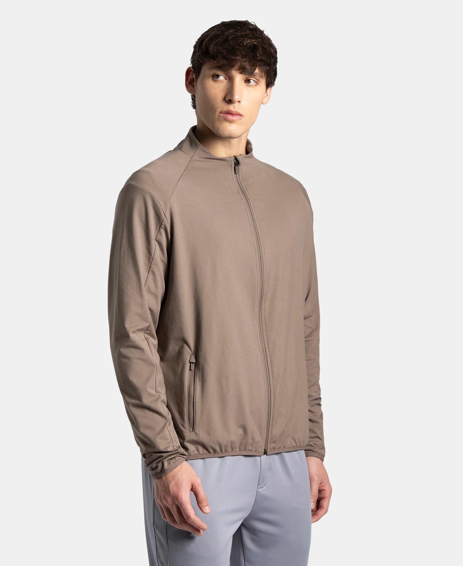 Soft Touch Microfiber Elastane Stretch Jacket with Thumbhole Styling - Dark Khaki - Image 2