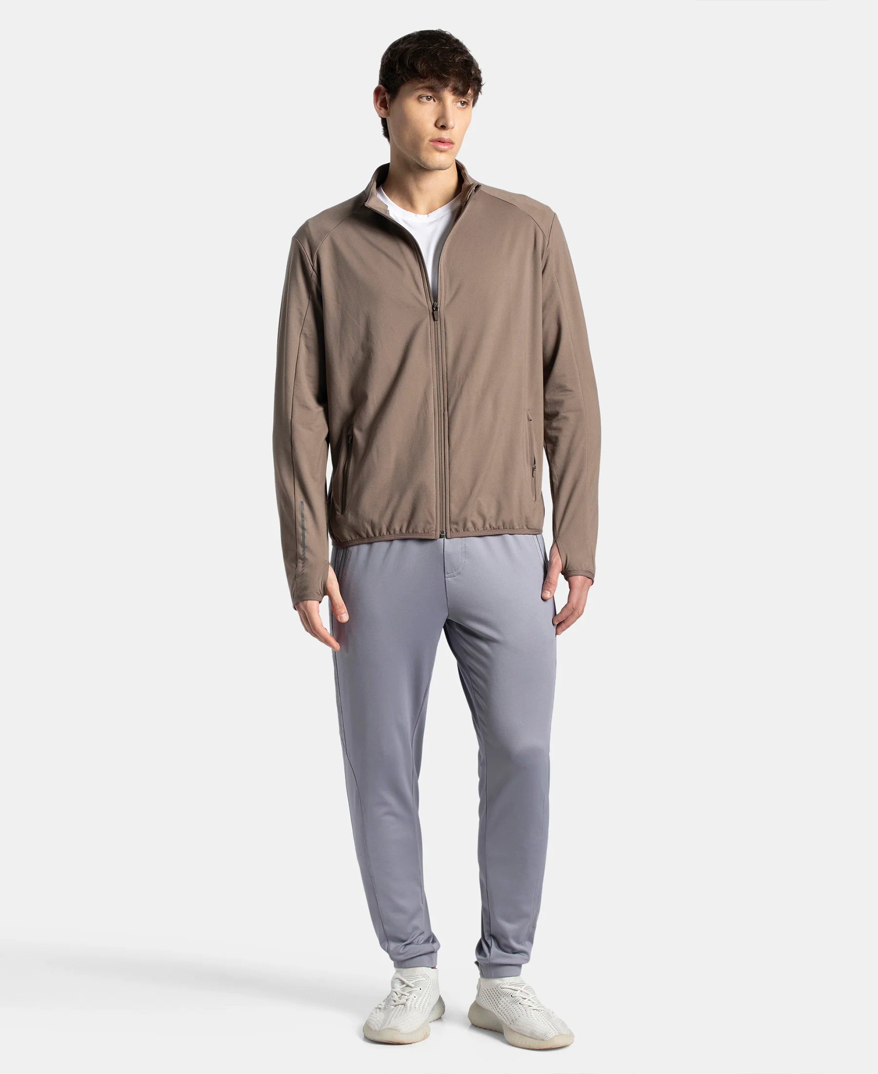 Soft Touch Microfiber Elastane Stretch Jacket with Thumbhole Styling - Dark Khaki - Image 4