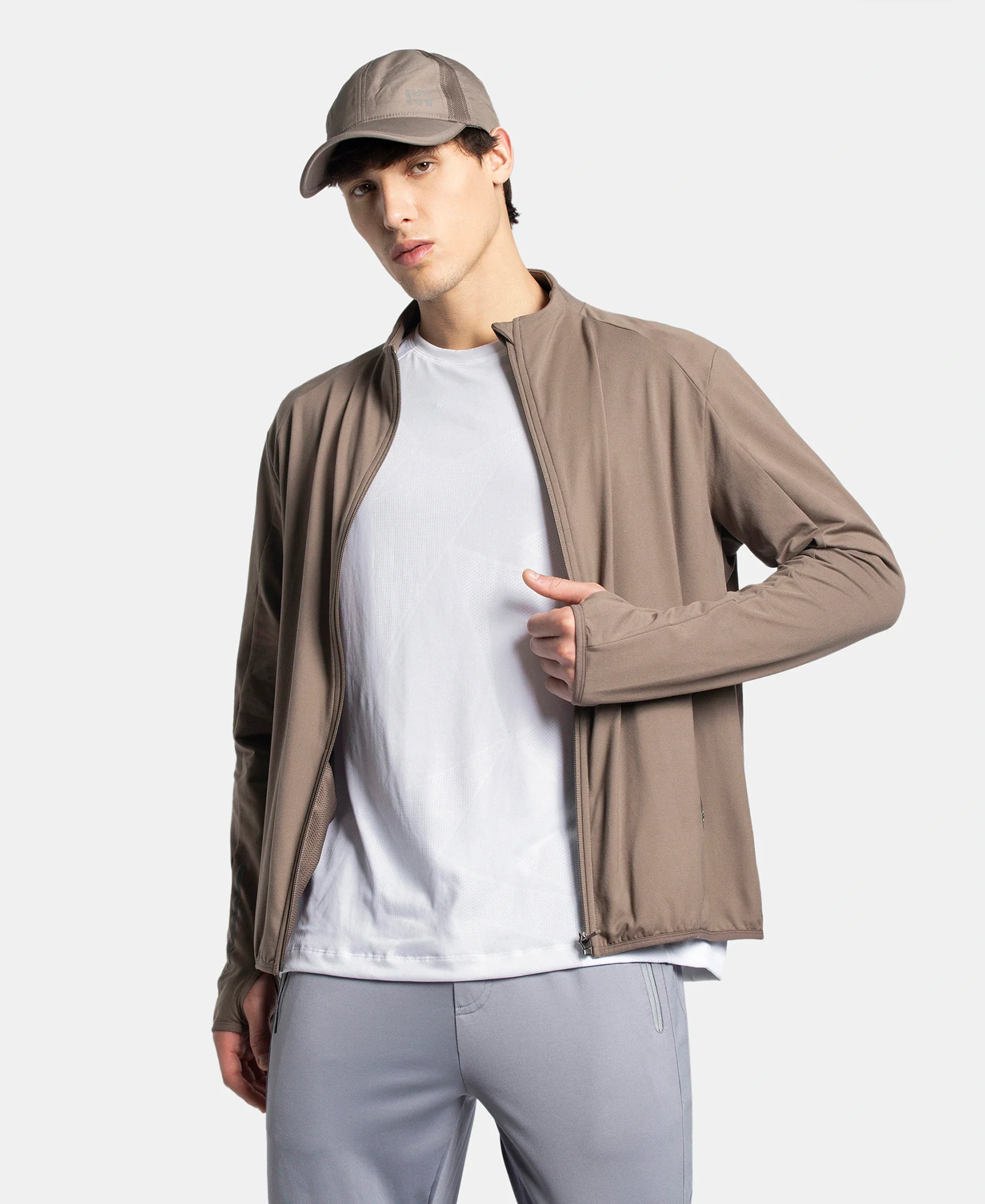 Soft Touch Microfiber Elastane Stretch Jacket with Thumbhole Styling - Dark Khaki - Image 5