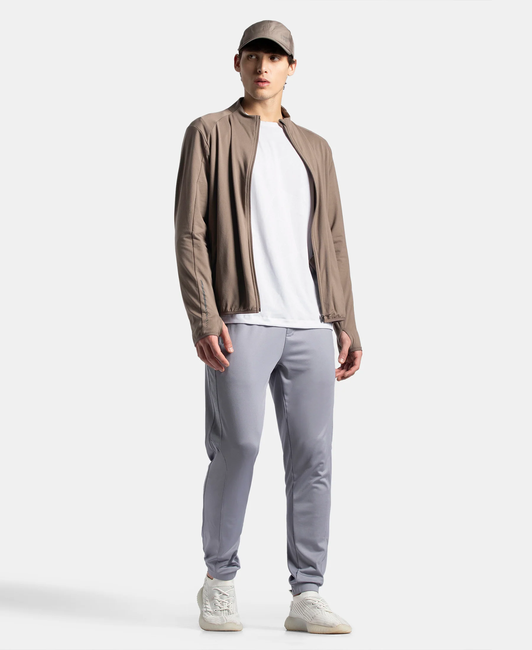 Soft Touch Microfiber Elastane Stretch Jacket with Thumbhole Styling - Dark Khaki - Image 6