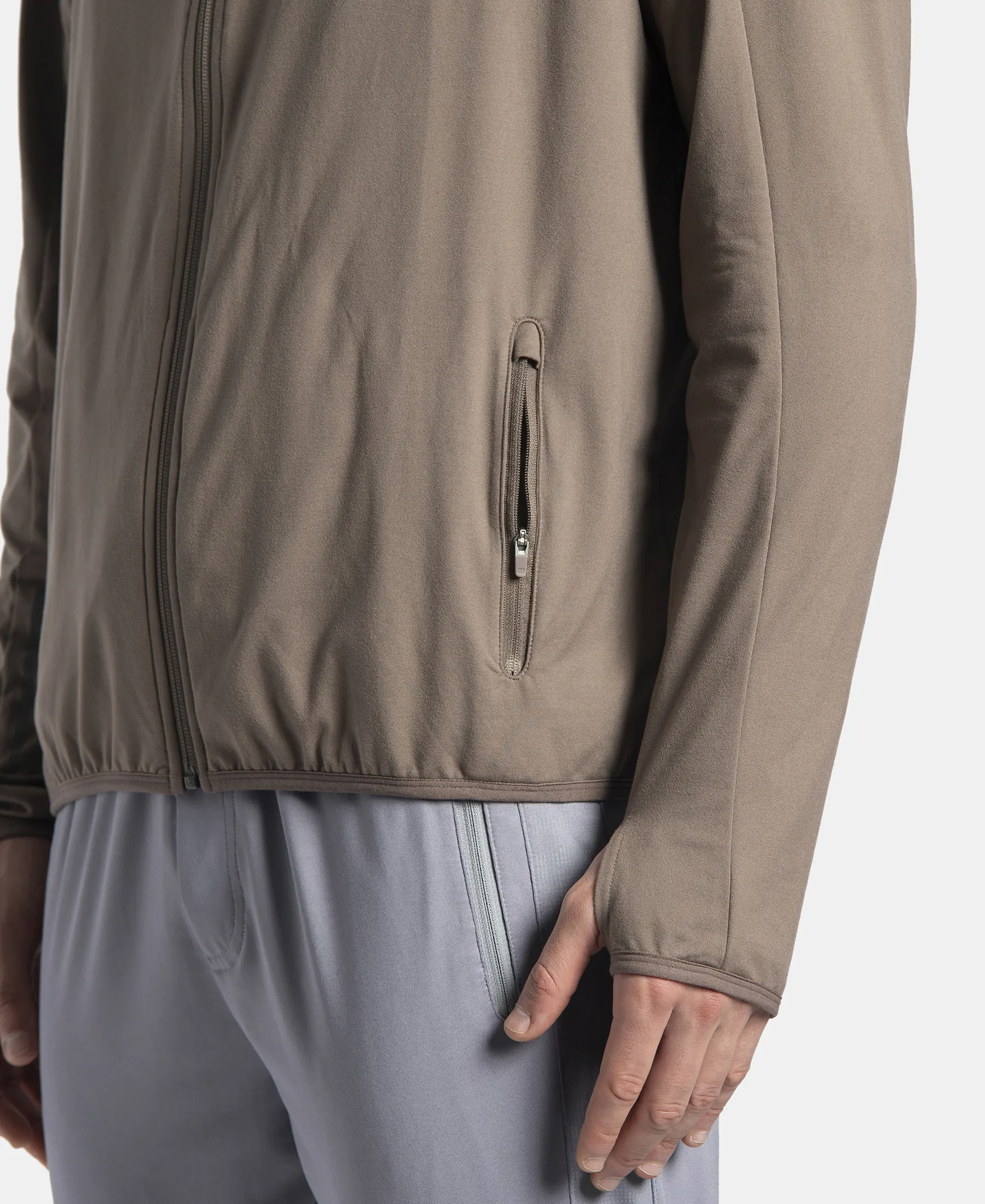 Soft Touch Microfiber Elastane Stretch Jacket with Thumbhole Styling - Dark Khaki - Image 9