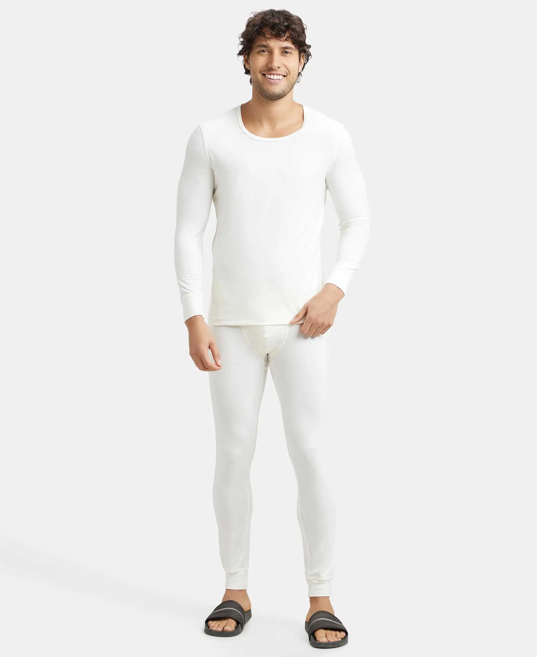 Warmth Soft Touch Microfiber Elastane Stretch Thermal Long Johns with StayWarm Technology - White - Image 4