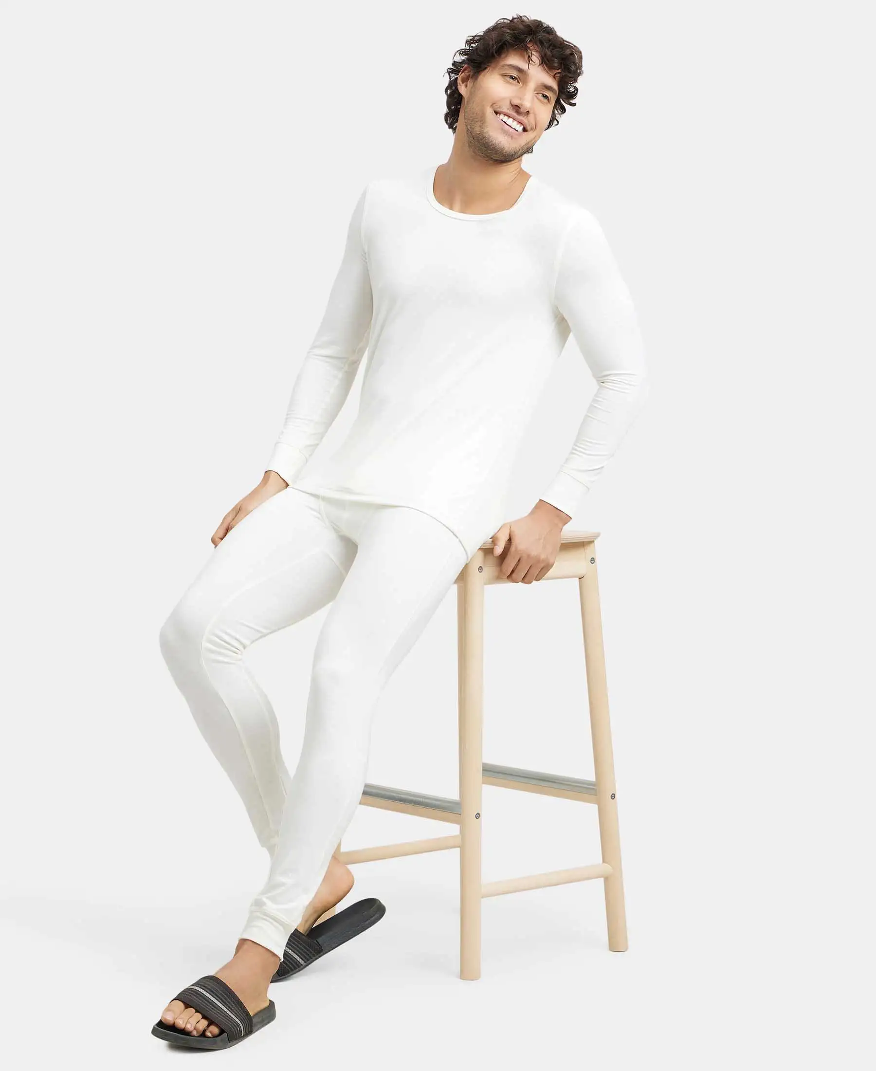 Warmth Soft Touch Microfiber Elastane Stretch Thermal Long Johns with StayWarm Technology - White - Image 6