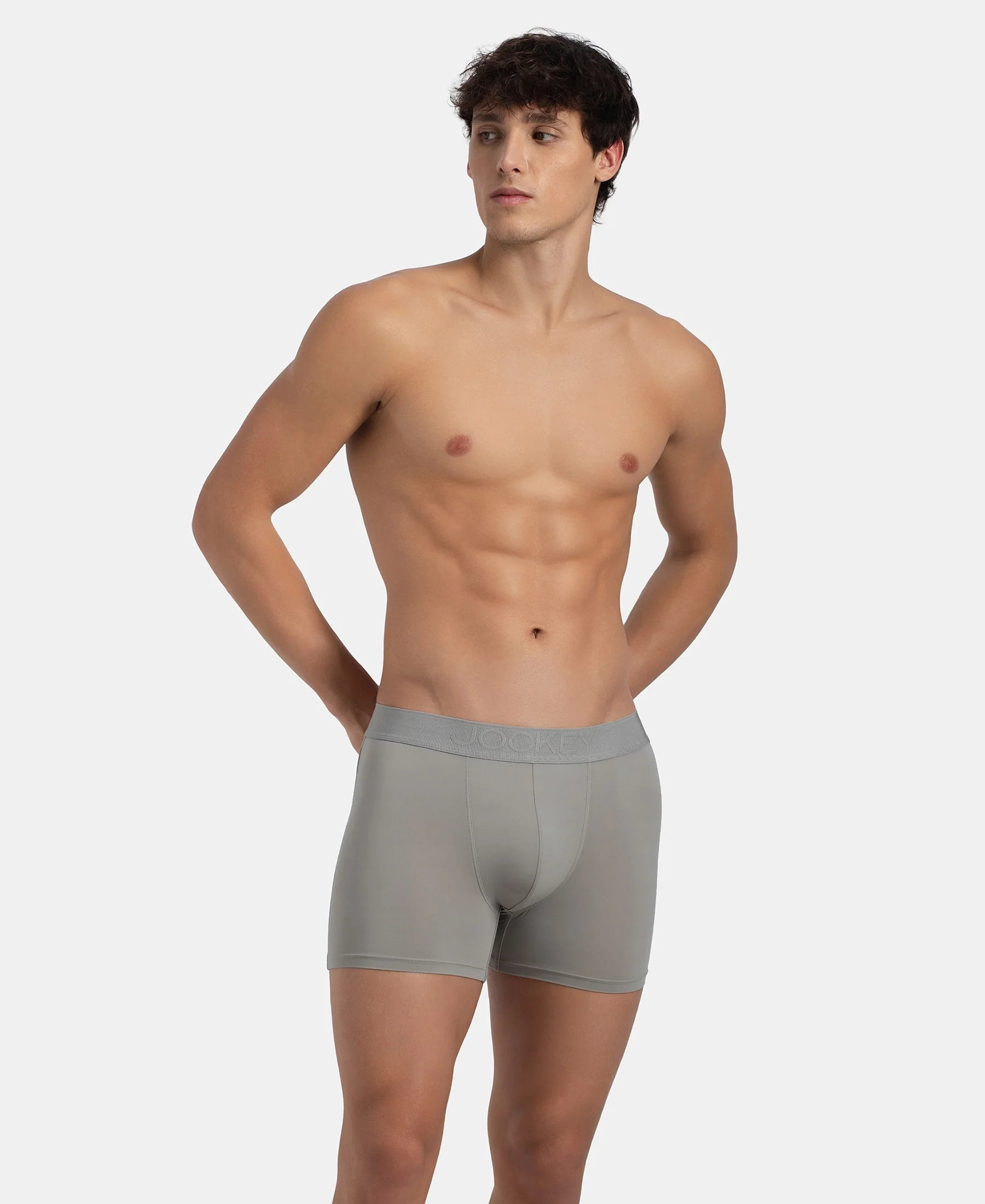 Soft Touch Recycled Microfiber Elastane Stretch Trunk with Ultrasoft Waistband - Bright Light Grey - Image 5