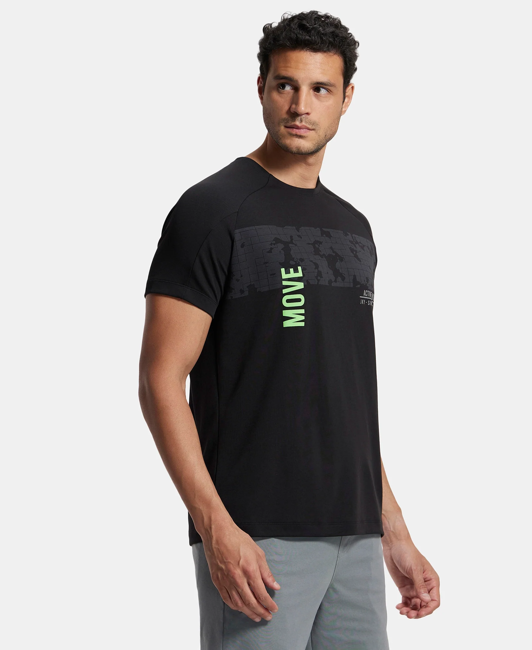Super Combed Cotton Blend Graphic Printed Round Neck Half Sleeve T-Shirt with Stay Fresh Treatment - Black Printed - Image 2
