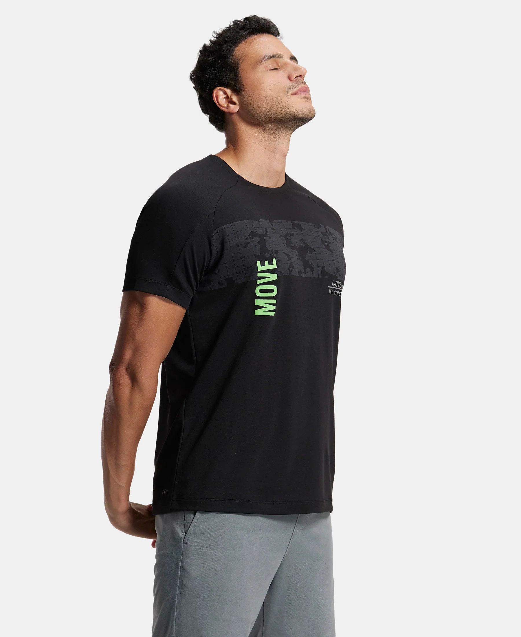 Super Combed Cotton Blend Graphic Printed Round Neck Half Sleeve T-Shirt with Stay Fresh Treatment - Black Printed - Image 5