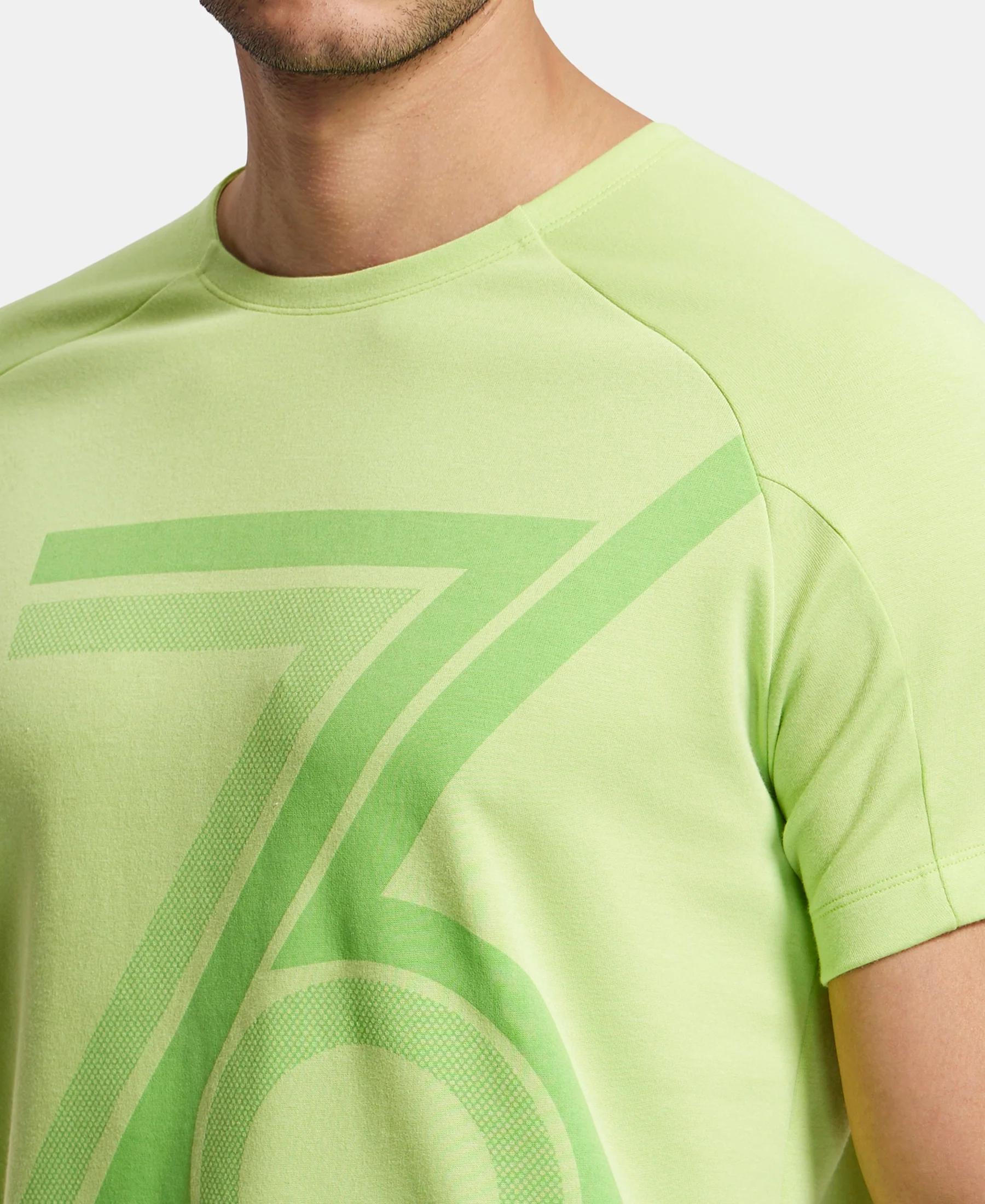 Super Combed Cotton Blend Graphic Printed Round Neck Half Sleeve T-Shirt with Stay Fresh Treatment - Green Glow Printed - Image 7
