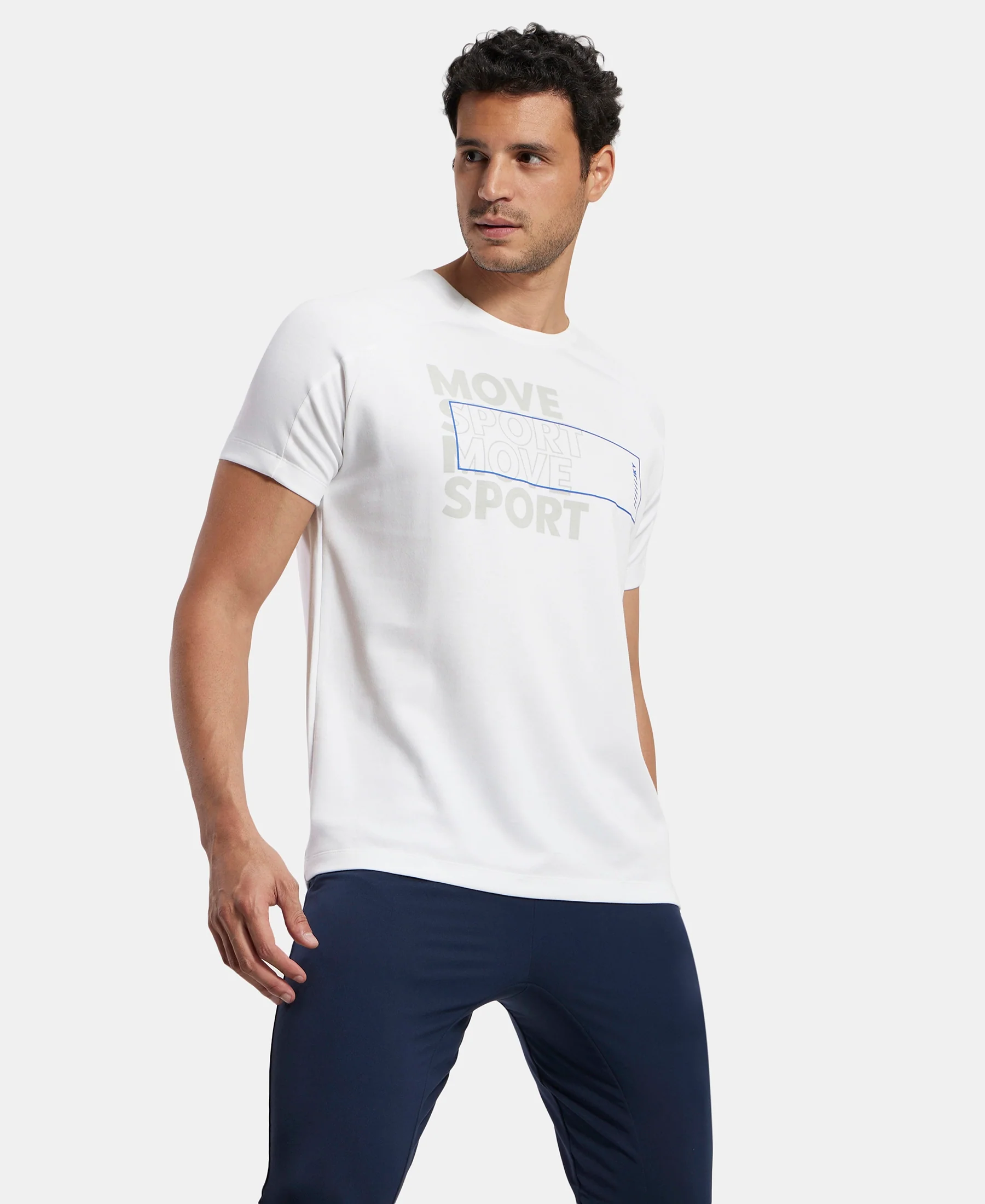 Super Combed Cotton Blend Graphic Printed Round Neck Half Sleeve T-Shirt with Stay Fresh Treatment - White Printed - Image 5