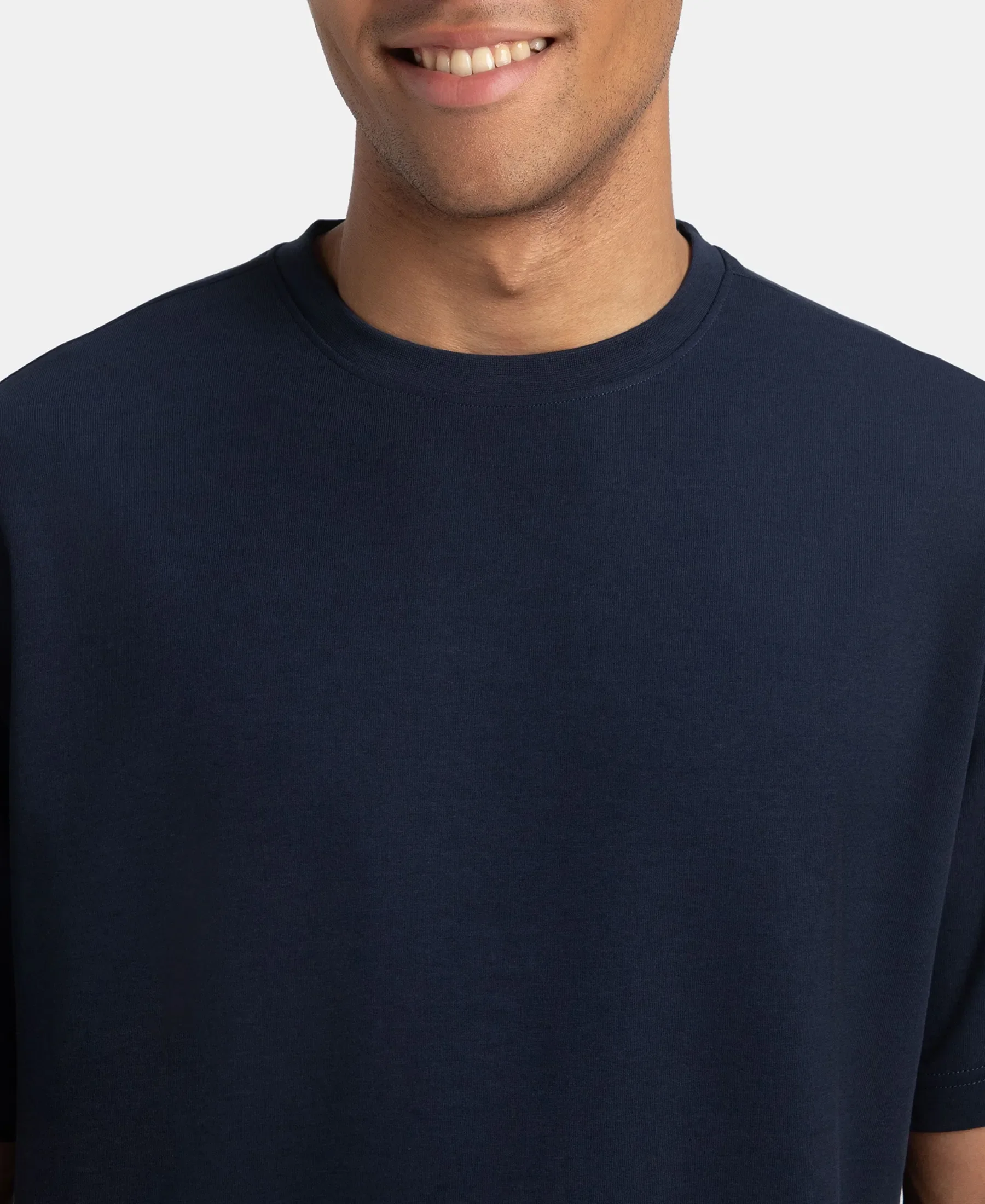 Super Combed Cotton Blend Oversized T-Shirt with StayFresh Treatment - Navy - Image 6