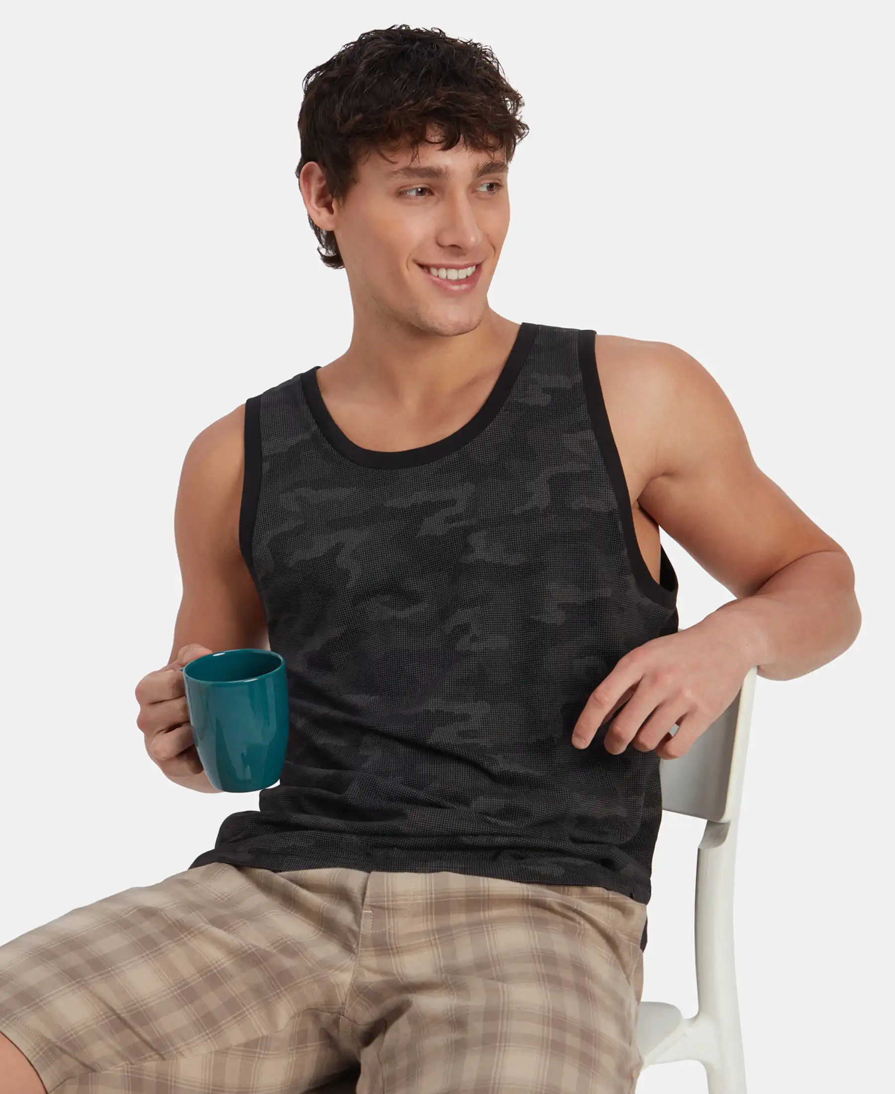 Super Combed Cotton Blend Printed Tank Top - Black - Image 5