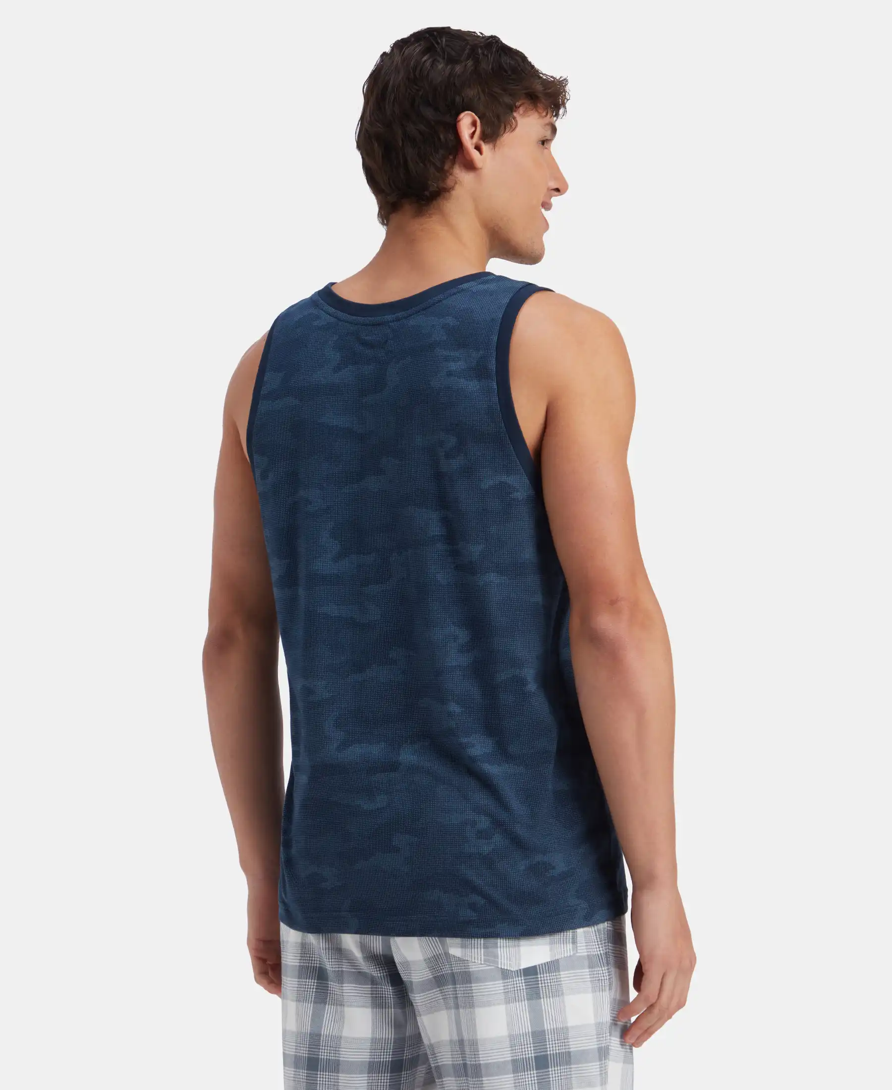 Super Combed Cotton Blend Printed Tank Top - Navy - Image 3