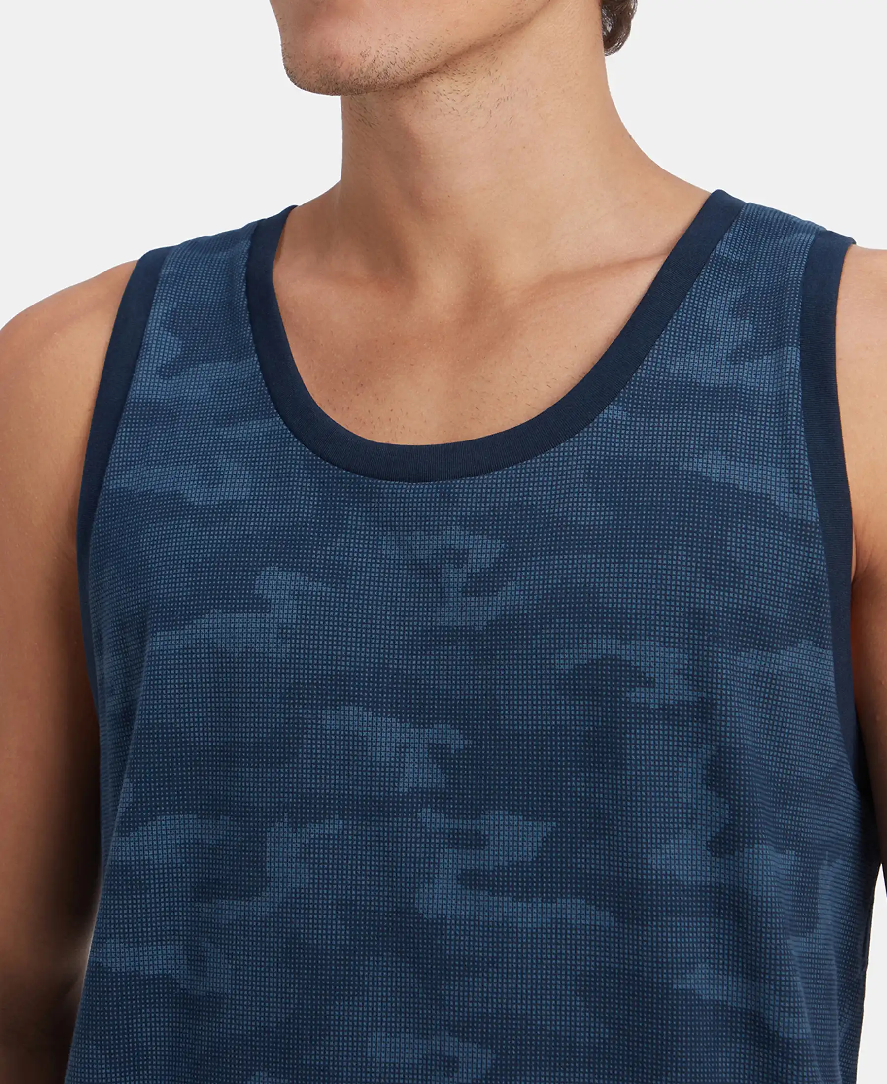 Super Combed Cotton Blend Printed Tank Top - Navy - Image 7
