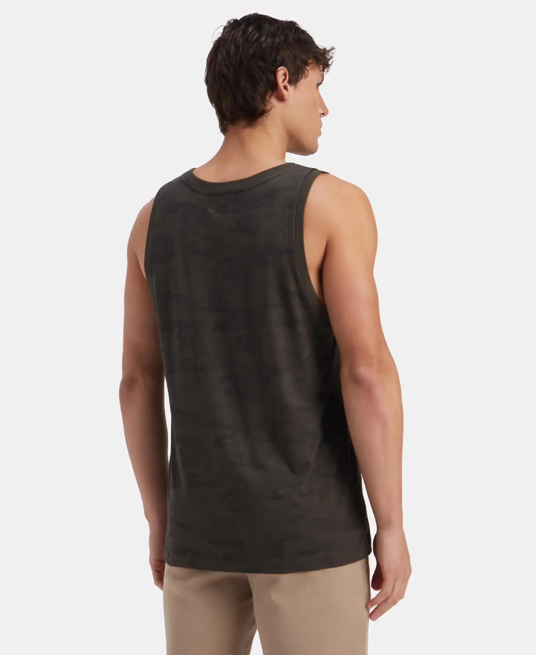 Super Combed Cotton Blend Printed Tank Top - Olive - Image 3