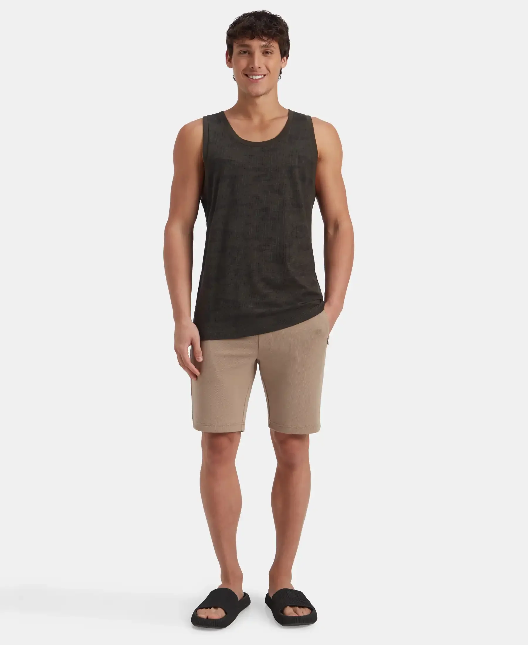 Super Combed Cotton Blend Printed Tank Top - Olive - Image 4