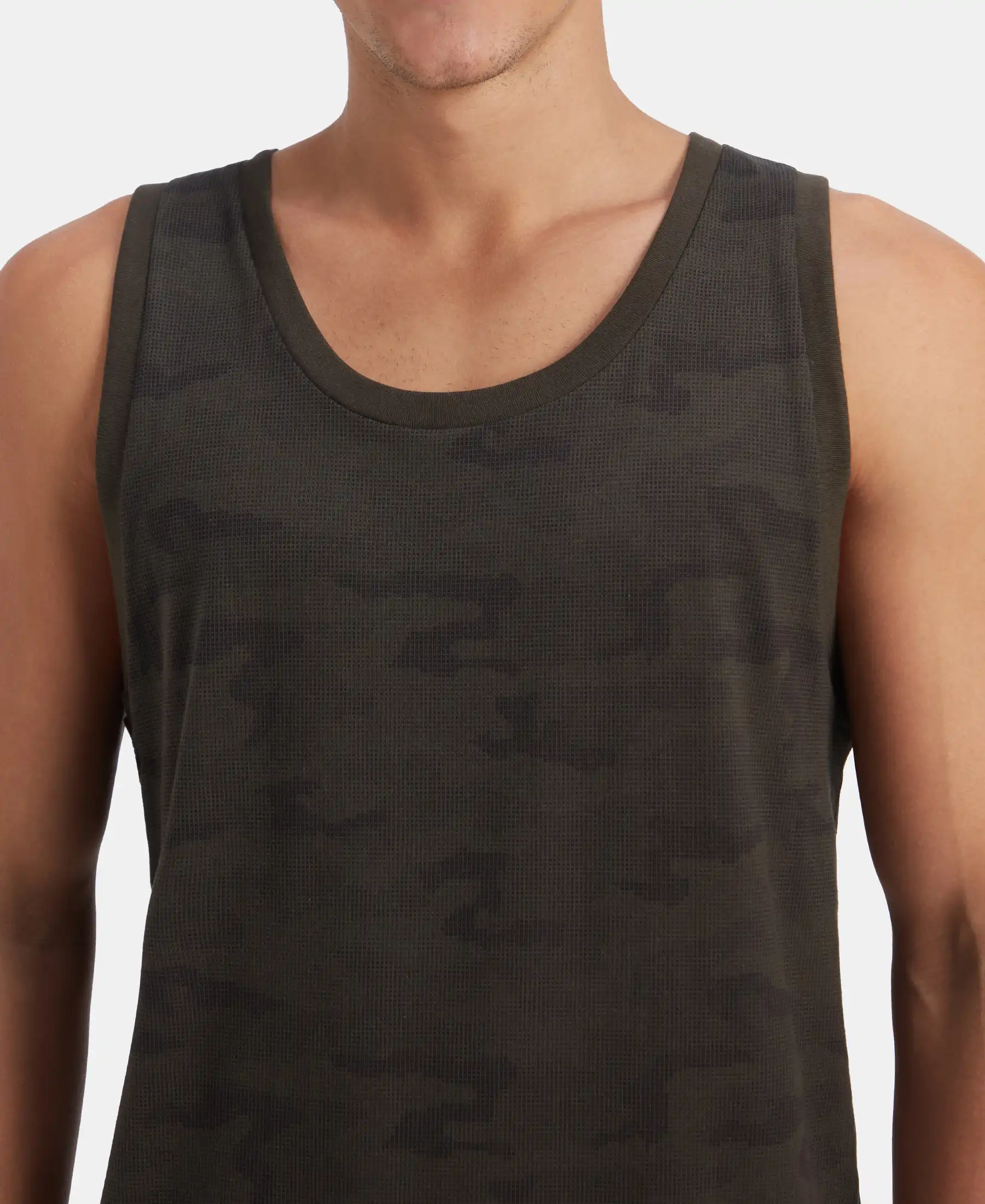Super Combed Cotton Blend Printed Tank Top - Olive - Image 7
