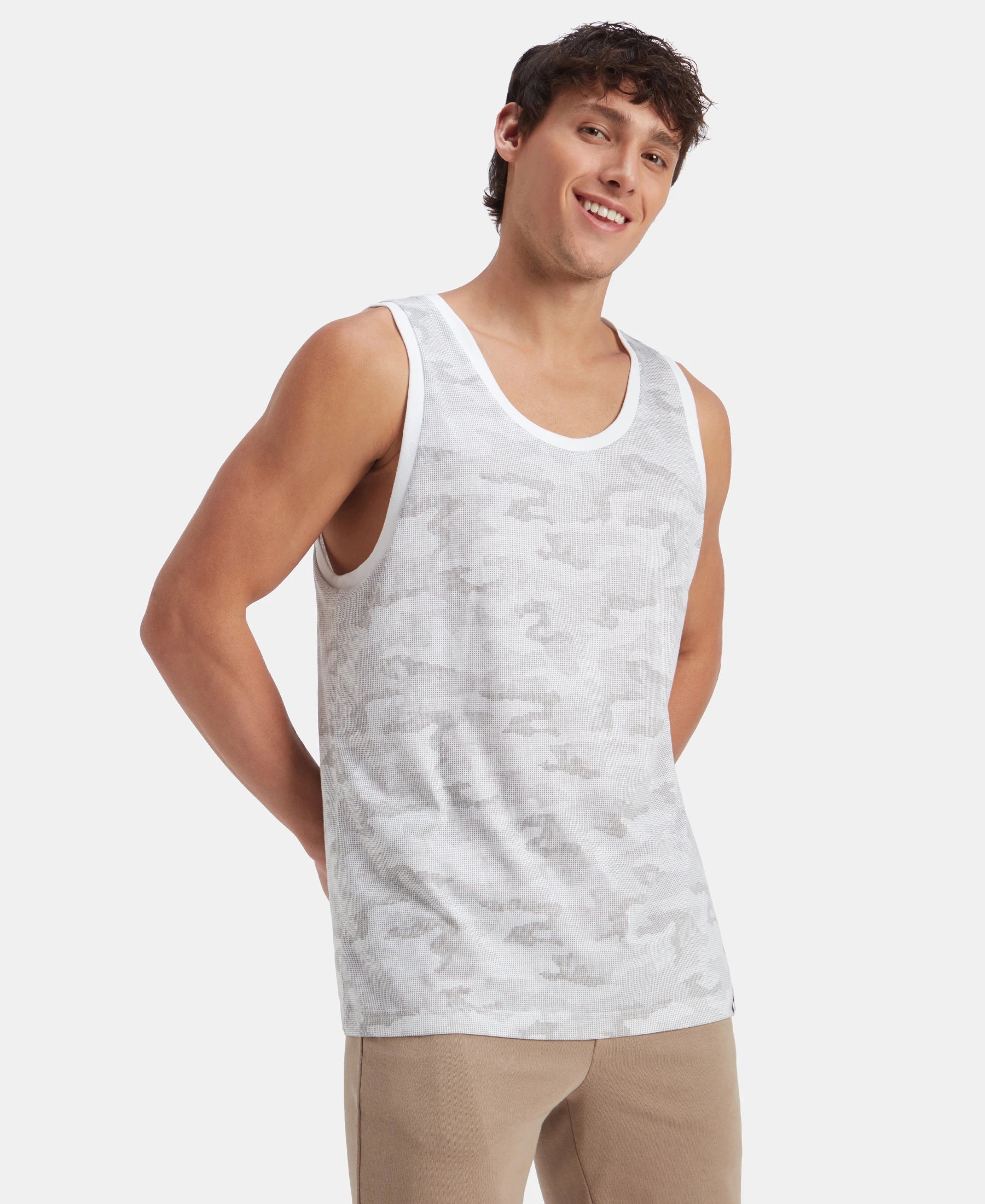 Super Combed Cotton Blend Printed Tank Top - White - Image 2