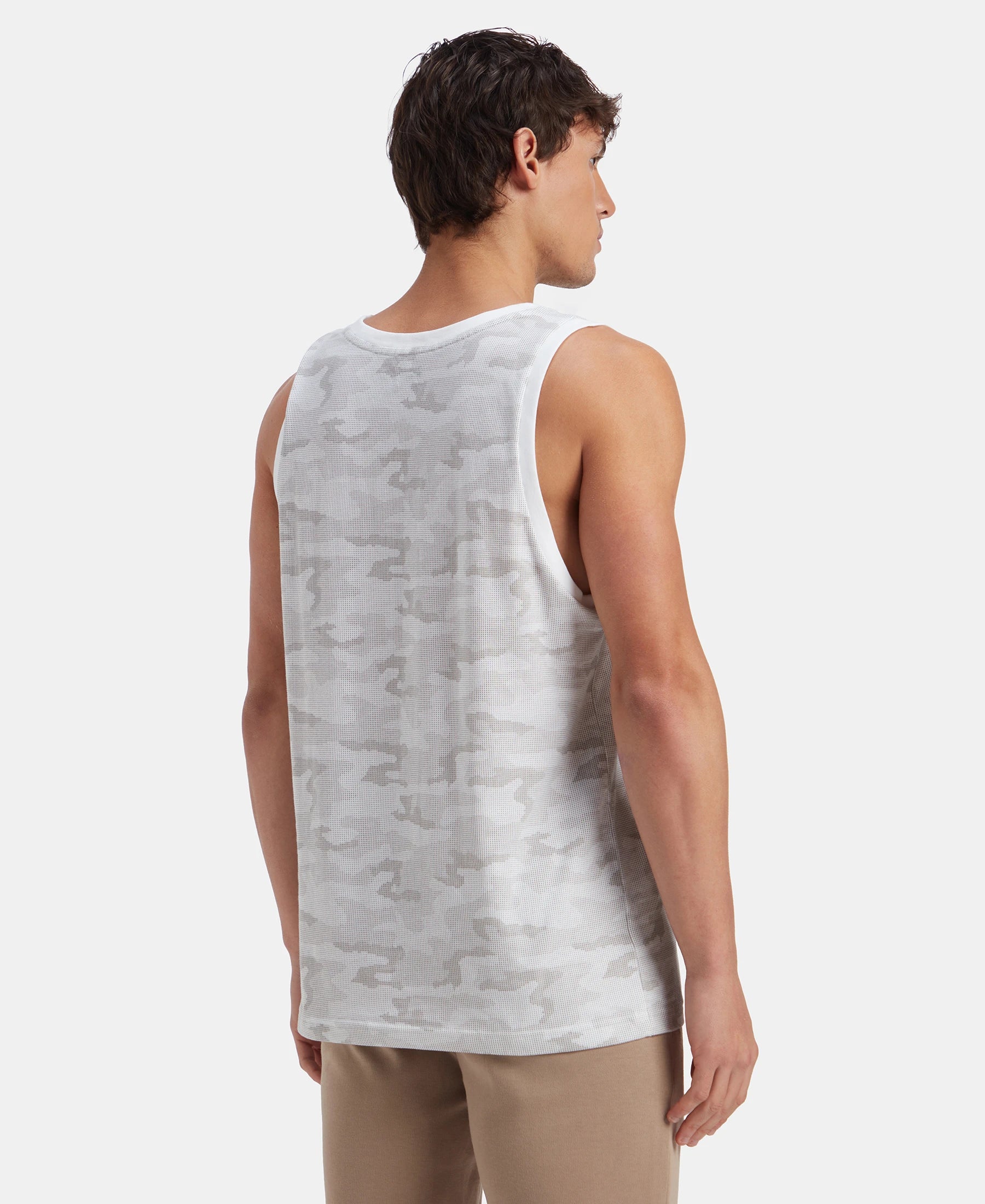 Super Combed Cotton Blend Printed Tank Top - White - Image 3