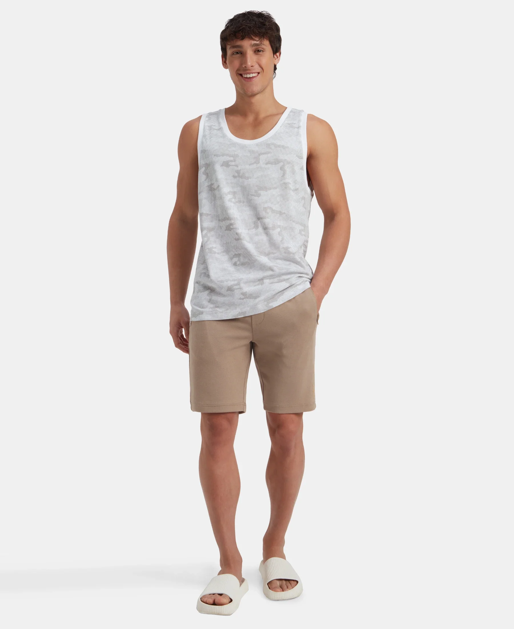 Super Combed Cotton Blend Printed Tank Top - White - Image 4