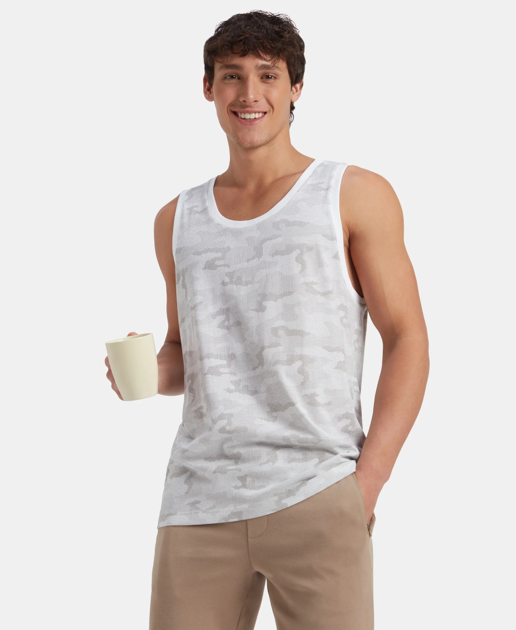 Super Combed Cotton Blend Printed Tank Top - White - Image 5