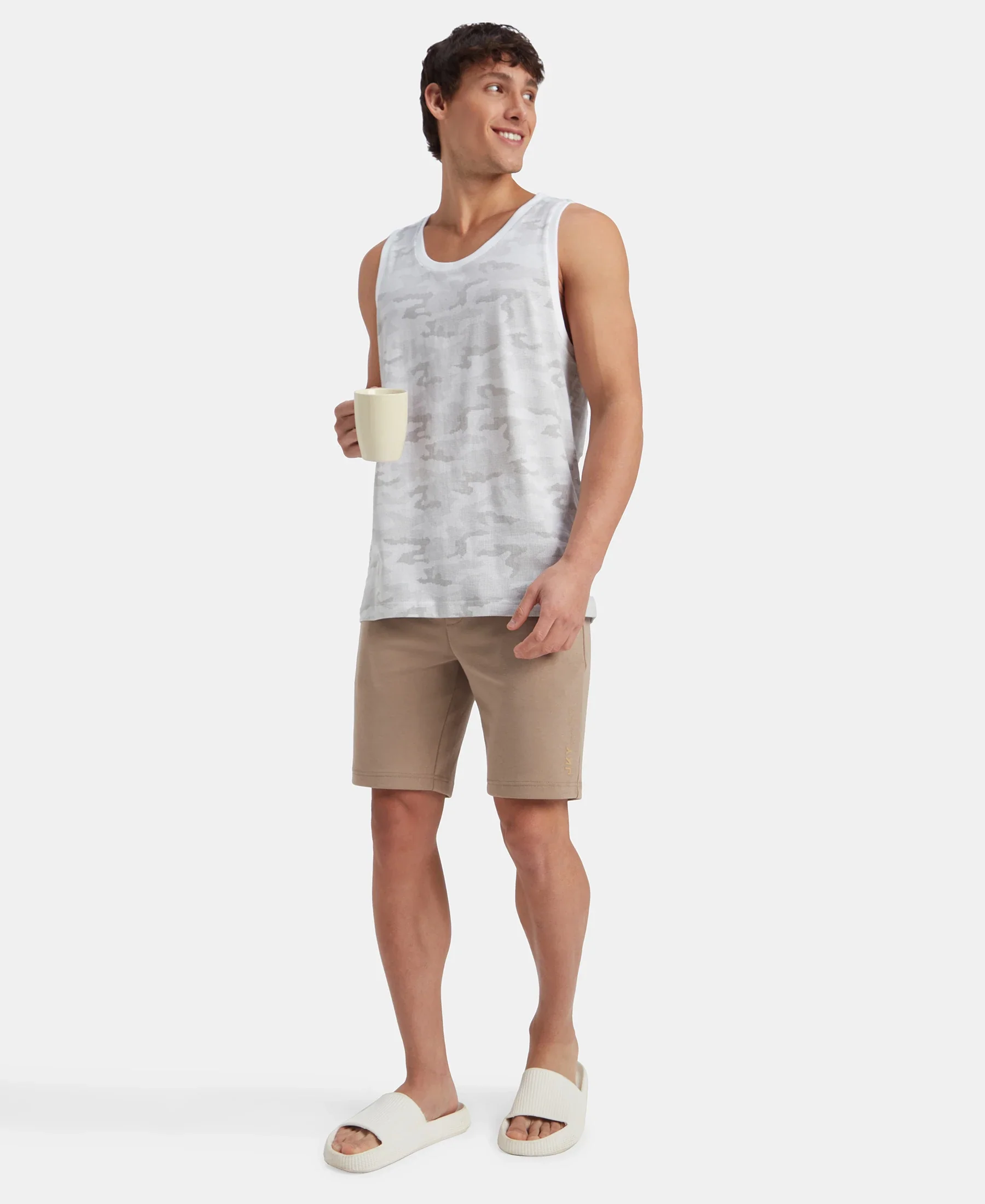 Super Combed Cotton Blend Printed Tank Top - White - Image 6
