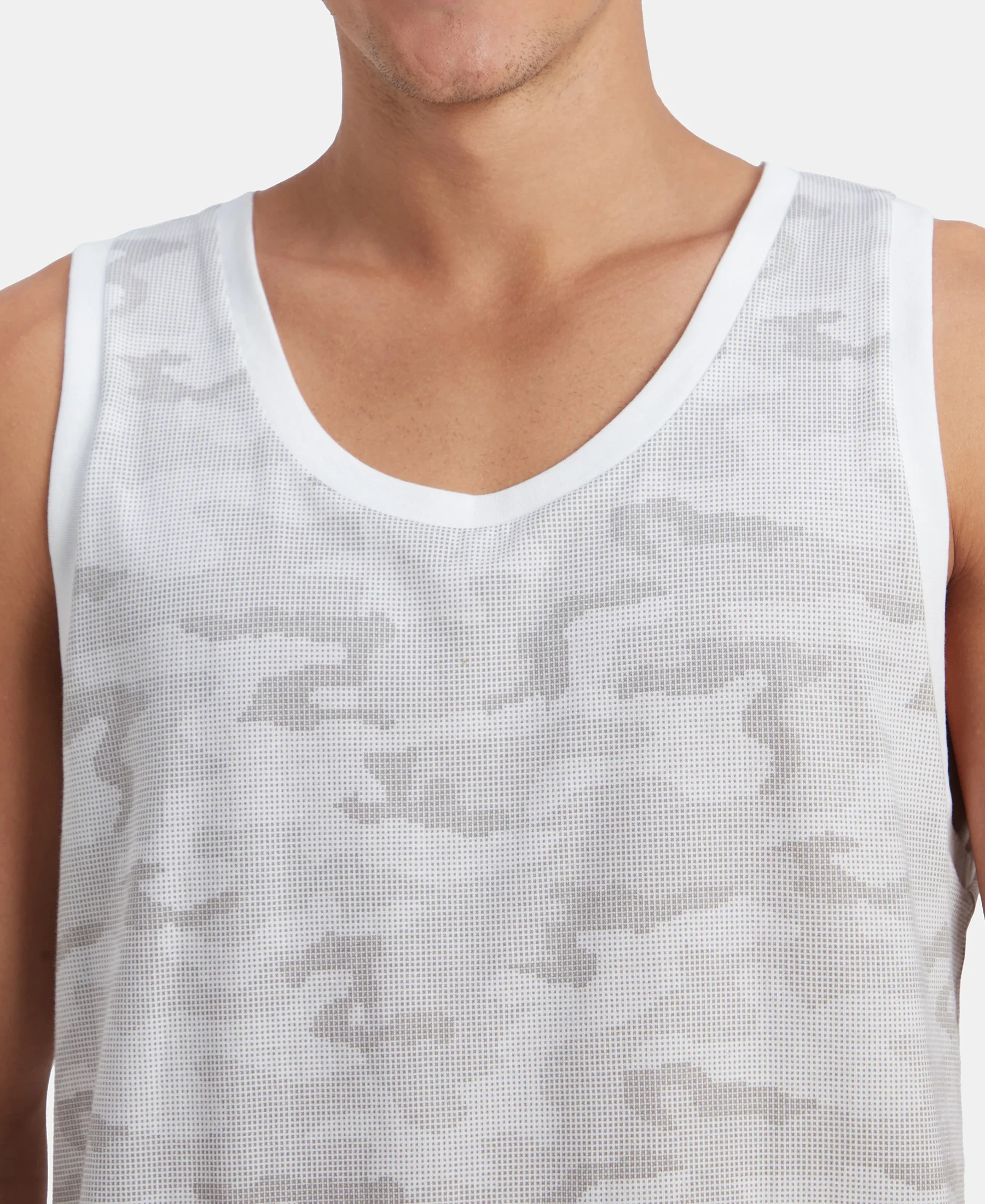 Super Combed Cotton Blend Printed Tank Top - White - Image 7