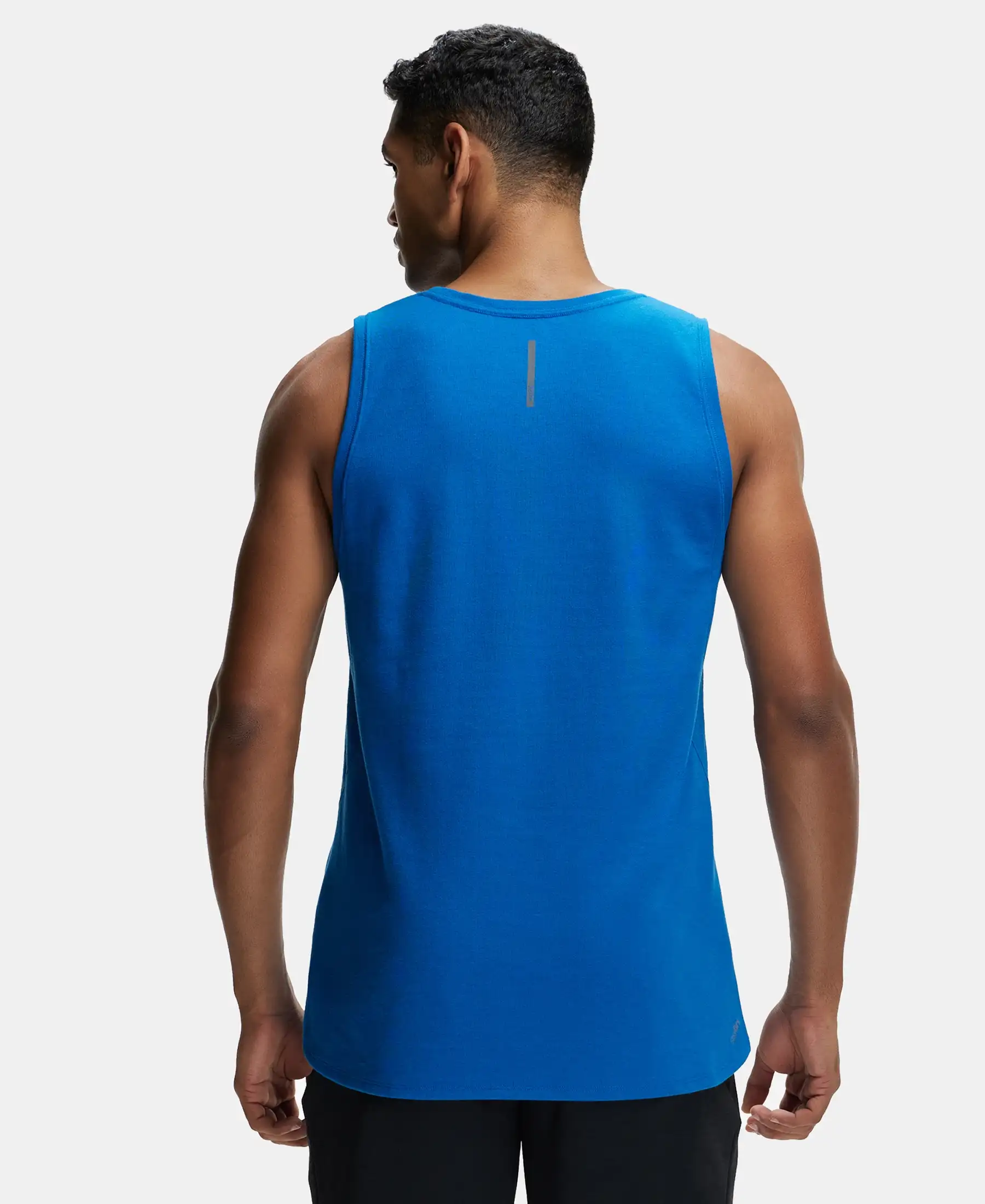 Super Combed Cotton Blend Solid Performance Tank Top with Breathable Mesh - Move Blue - Image 3