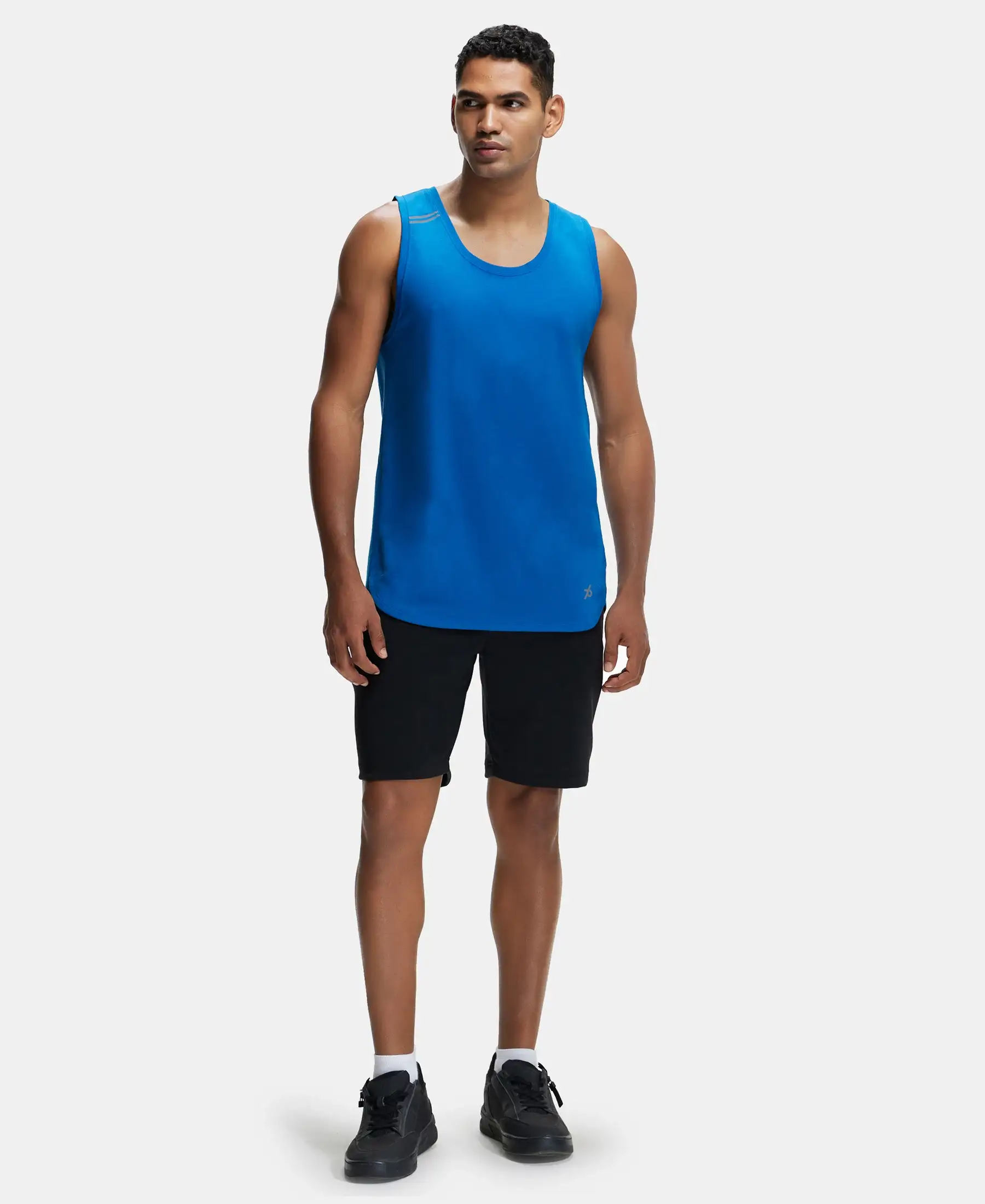Super Combed Cotton Blend Solid Performance Tank Top with Breathable Mesh - Move Blue - Image 4