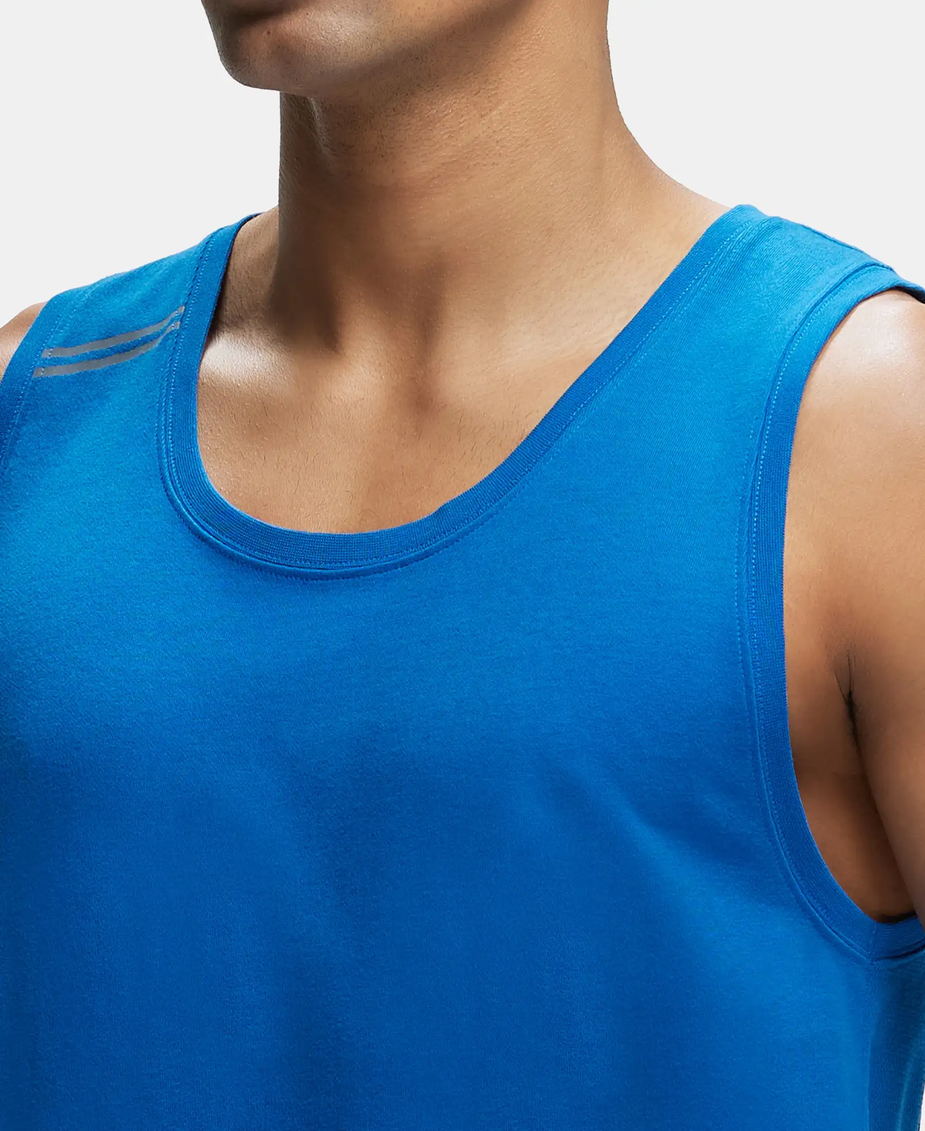Super Combed Cotton Blend Solid Performance Tank Top with Breathable Mesh - Move Blue - Image 6