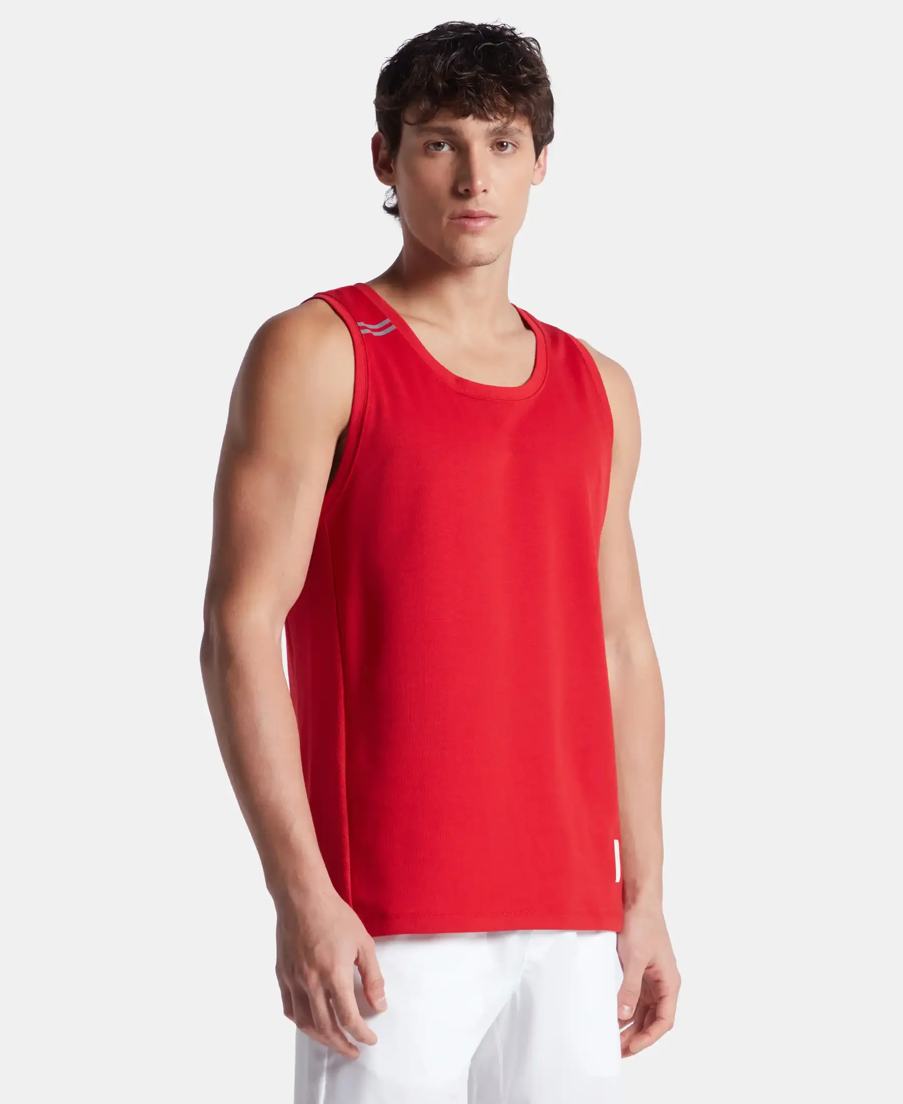 Super Combed Cotton Blend Solid Performance Tank Top with Breathable Mesh - Salsa - Image 2