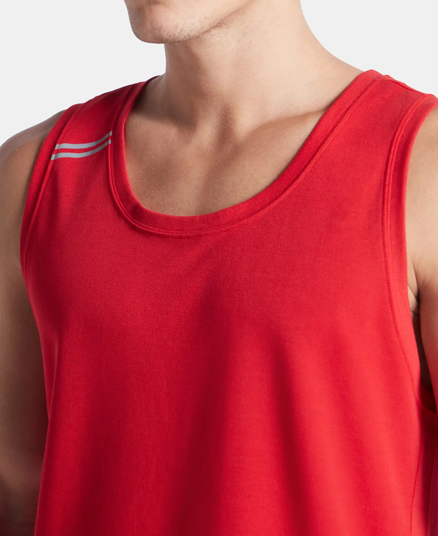 Super Combed Cotton Blend Solid Performance Tank Top with Breathable Mesh - Salsa - Image 7