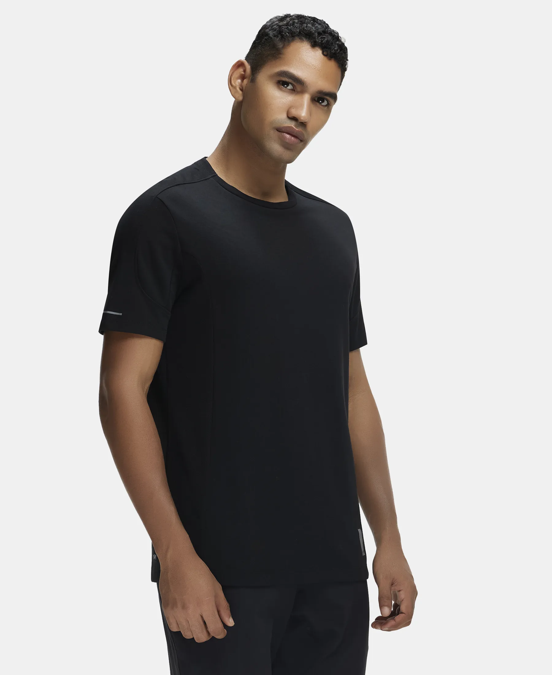 Super Combed Cotton Blend Solid Round Neck Half Sleeve T-Shirt with Breathable Mesh - Black - Image 2