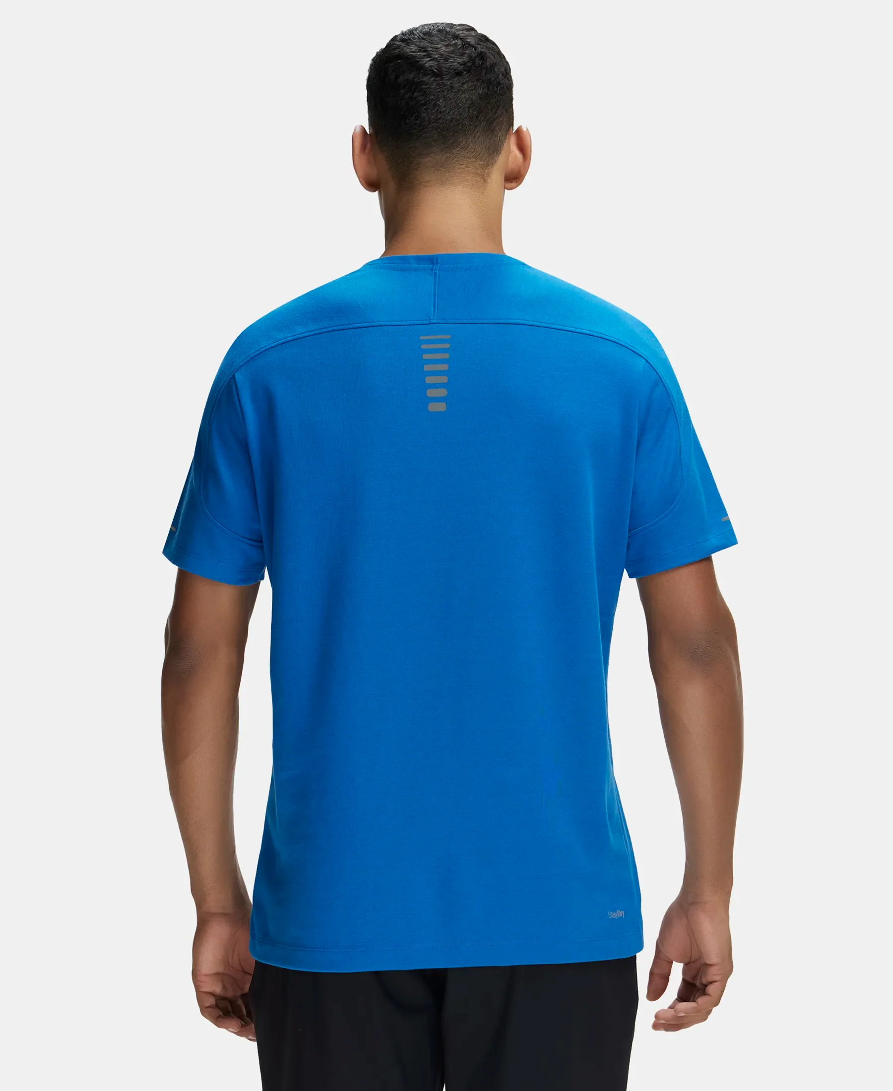 Super Combed Cotton Blend Solid Round Neck Half Sleeve T-Shirt with Breathable Mesh - Move Blue - Image 3