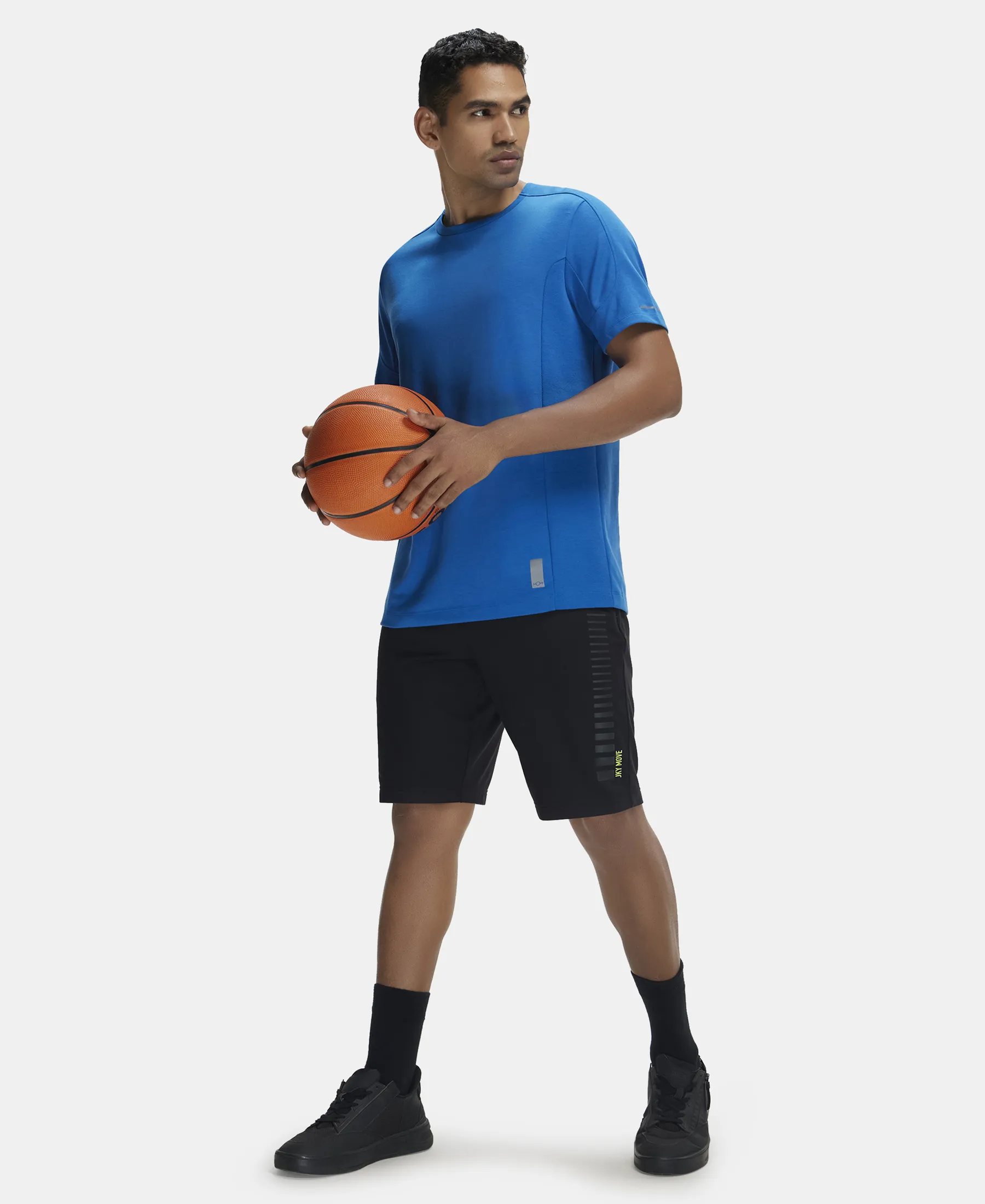 Super Combed Cotton Blend Solid Round Neck Half Sleeve T-Shirt with Breathable Mesh - Move Blue - Image 6