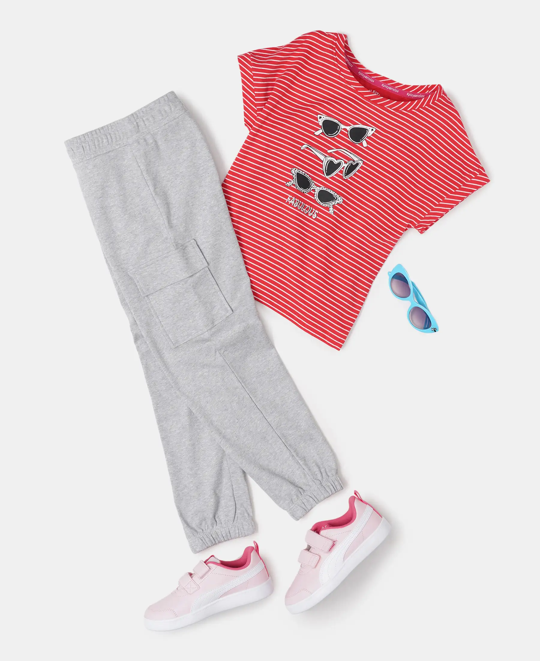 Girl's Super Combed Cotton Cargo Pants with Elasticated Hem - Light Grey Melange - Image 4