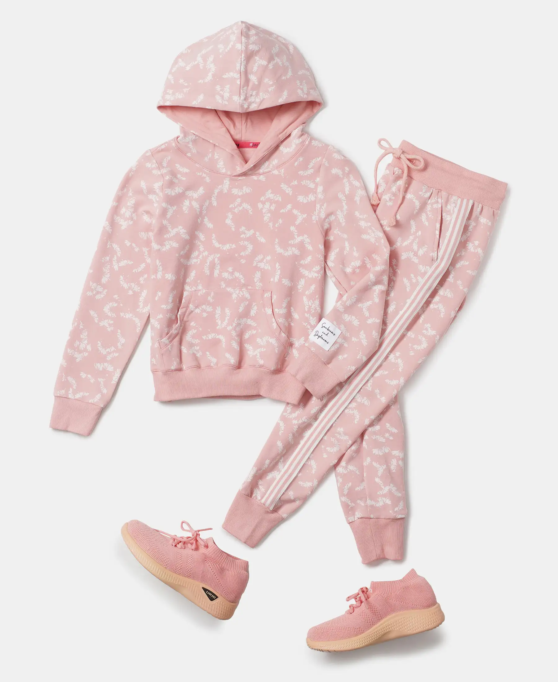 Girl's Super Combed Cotton Elastane Stretch French Terry Printed Hoodie Sweatshirt - Coral Cloud AOP - Image 4