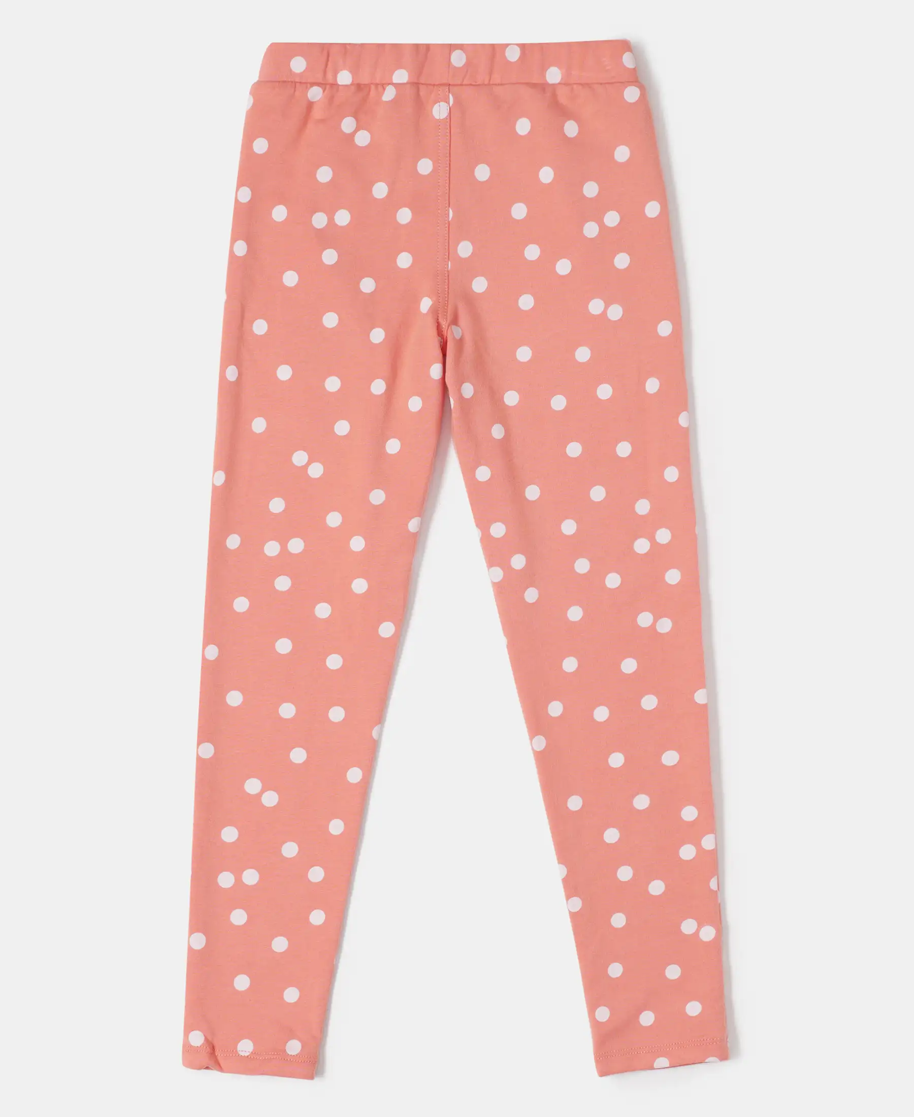 Girl's Super Combed Cotton Elastane Stretch French Terry Printed Jeggings - Burnt Coral Print - Image 2