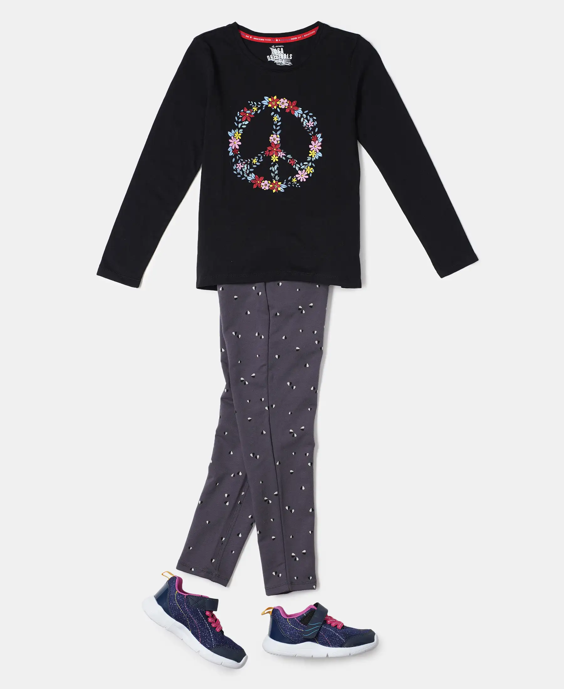Girl's Super Combed Cotton Elastane Stretch French Terry Printed Jeggings - Periscope Print - Image 4