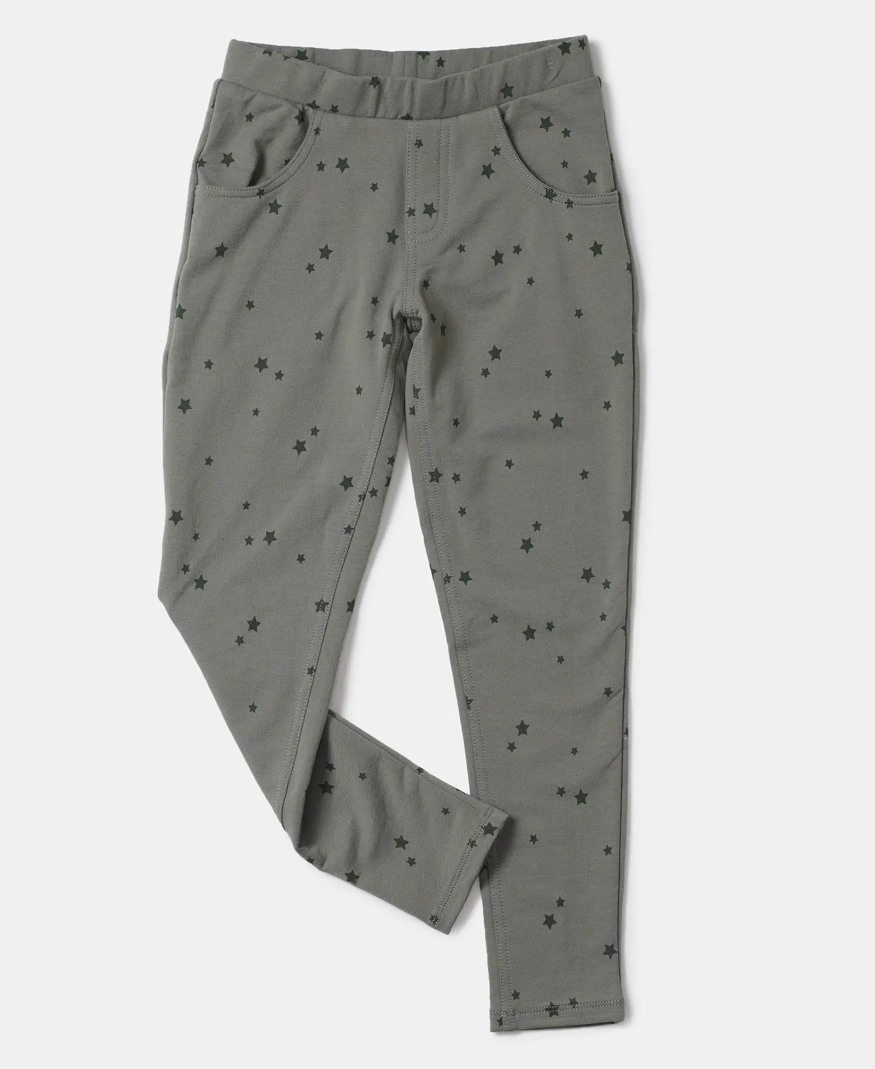Girl's Super Combed Cotton Elastane Stretch French Terry Printed Jeggings - Sea Spray Printed - Image 5