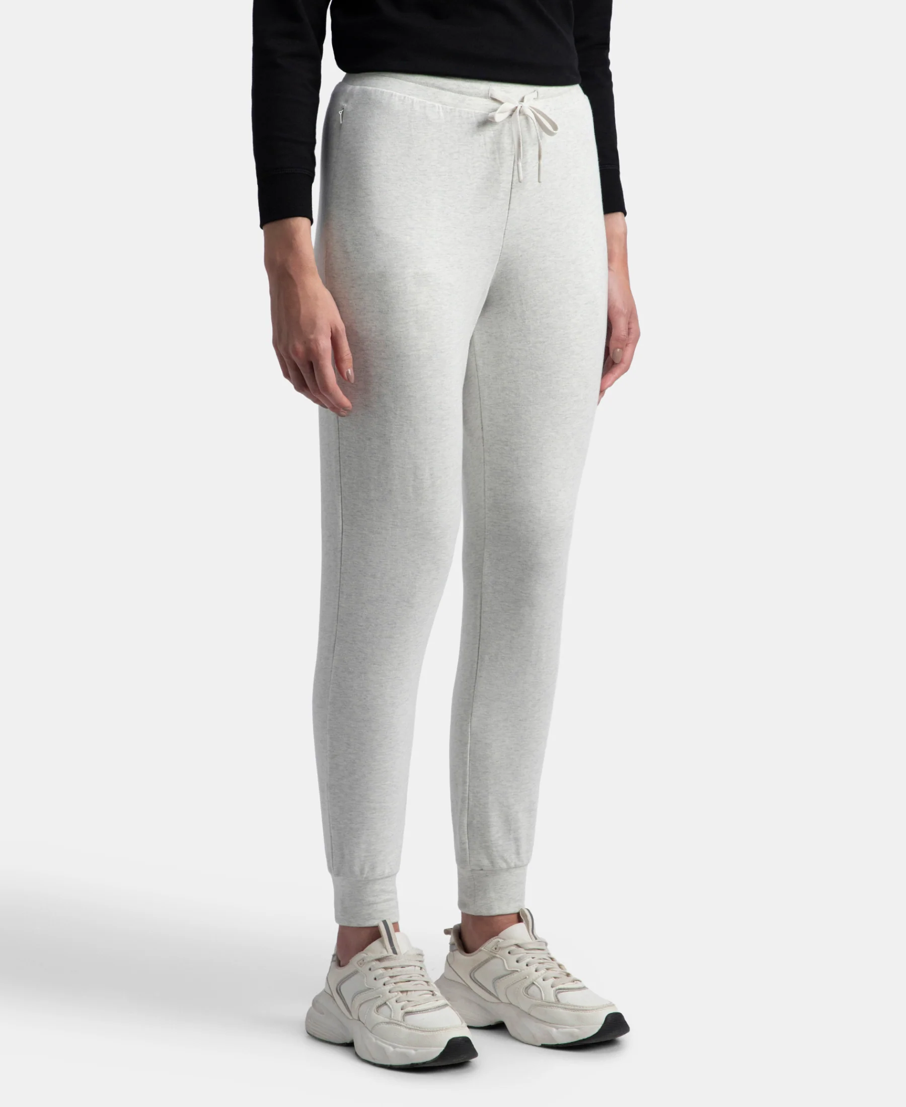 Super Combed Cotton Elastane French Terry Relaxed Fit Joggers With Zipper Pockets - Off White Melange - Image 2