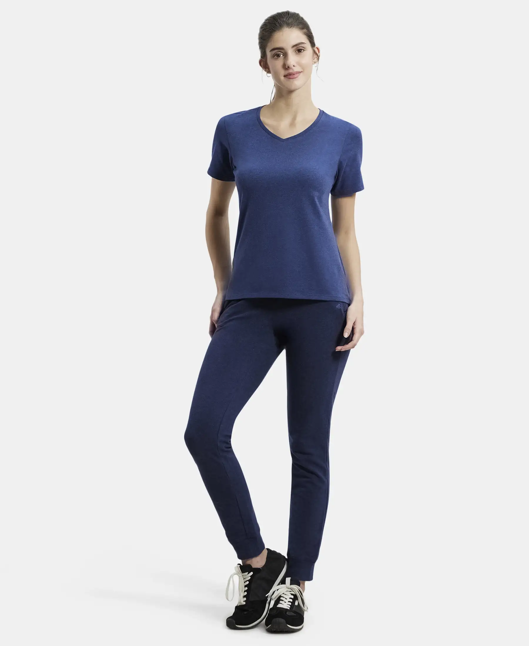 Super Combed Cotton Elastane French Terry Relaxed Fit Joggers With Zipper Pockets - Ink Blue Melange - Image 4