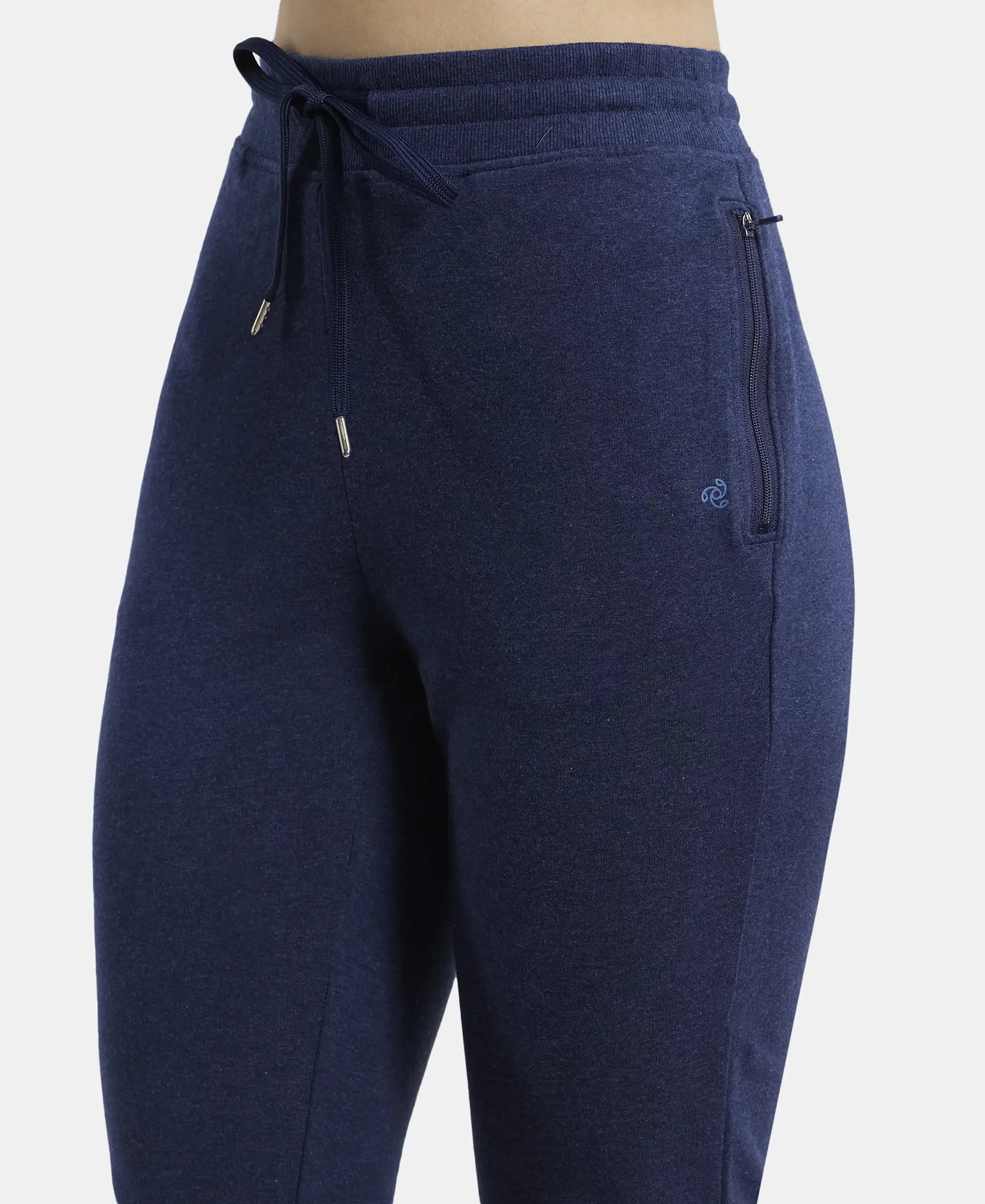 Super Combed Cotton Elastane French Terry Relaxed Fit Joggers With Zipper Pockets - Ink Blue Melange - Image 6
